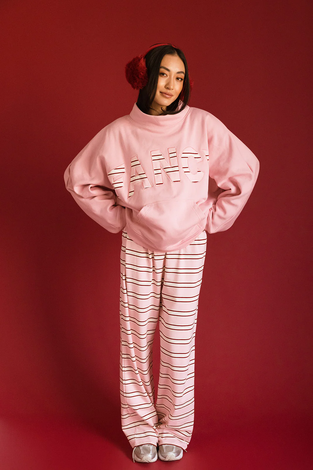 Fancy Oversized Fleece PocketCloud Striped Mockneck - Gumdrop - Image 33