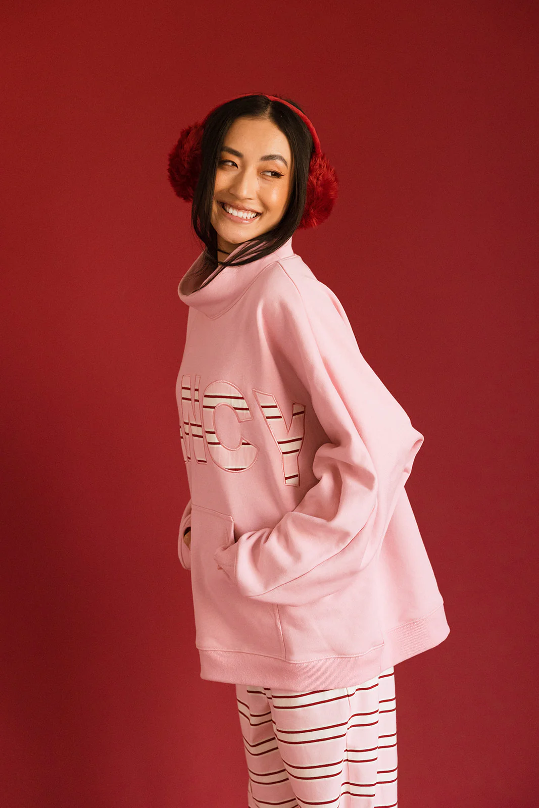 Fancy Oversized Fleece PocketCloud Striped Mockneck - Gumdrop - Image 35