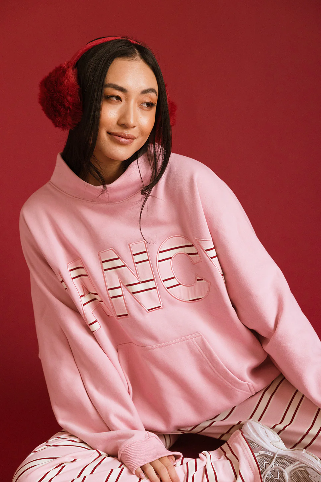 Fancy Oversized Fleece PocketCloud Striped Mockneck - Gumdrop - Image 37