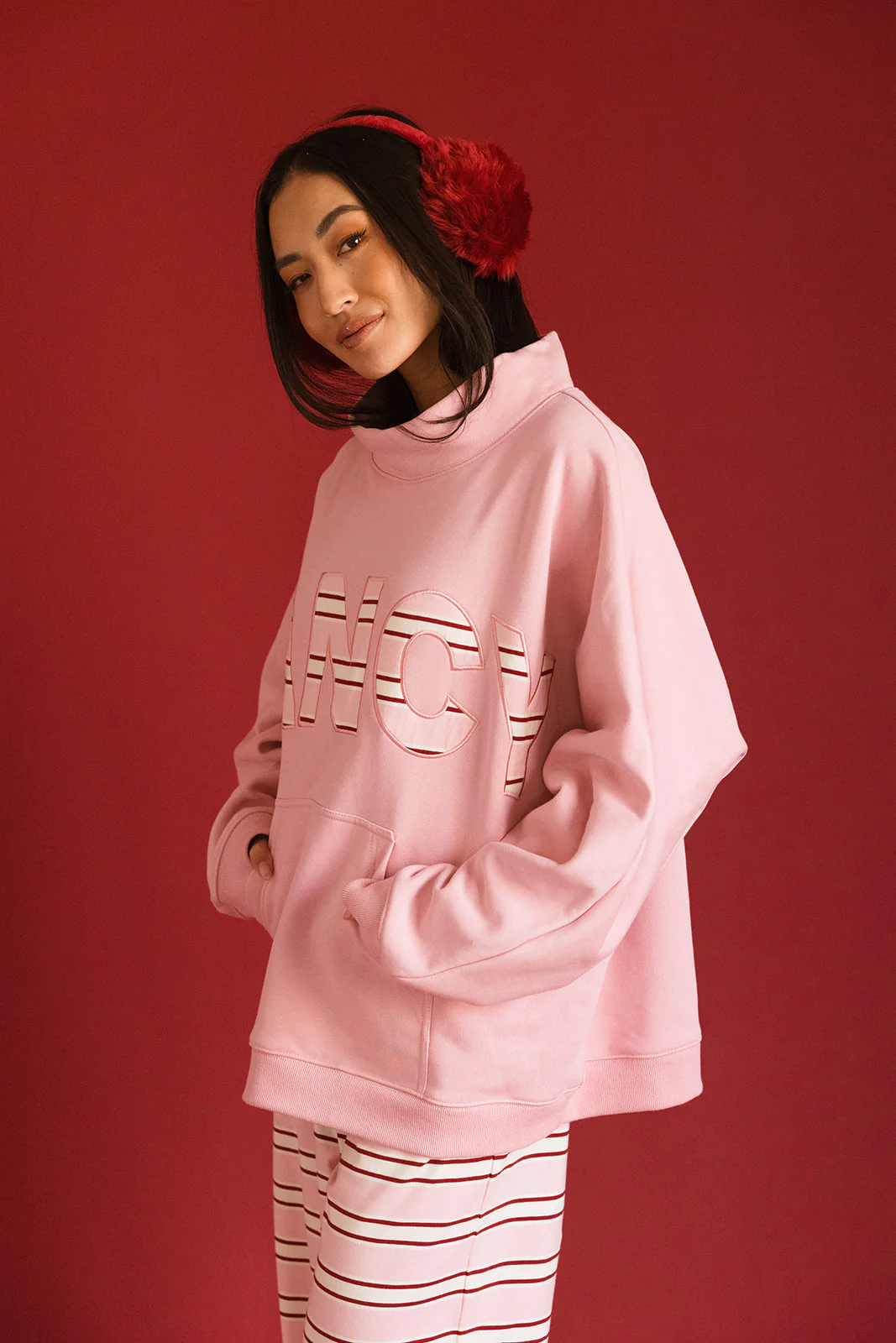 Fancy Oversized Fleece PocketCloud Striped Mockneck - Gumdrop - Image 4