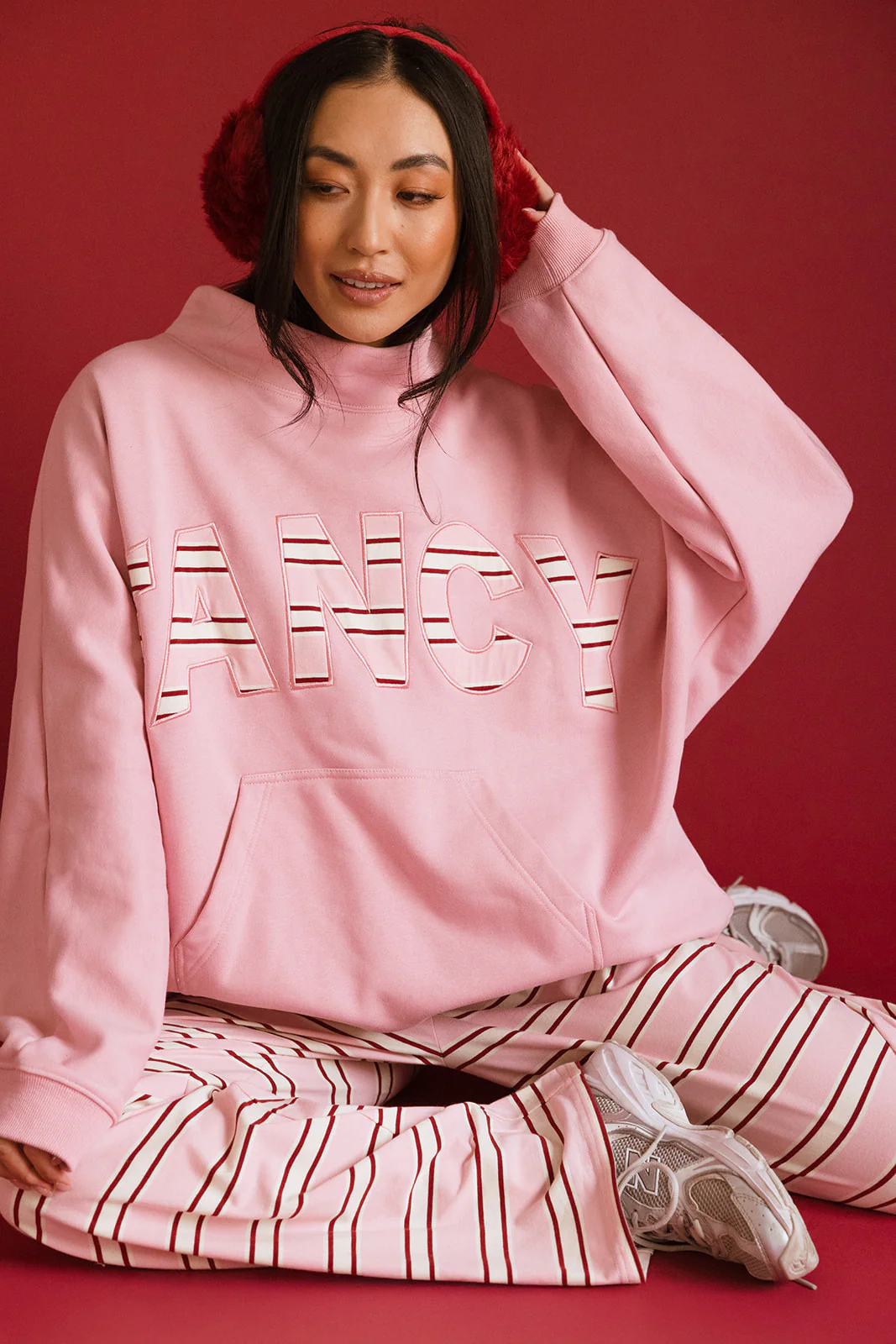 Fancy Oversized Fleece PocketCloud Striped Mockneck - Gumdrop - Image 40