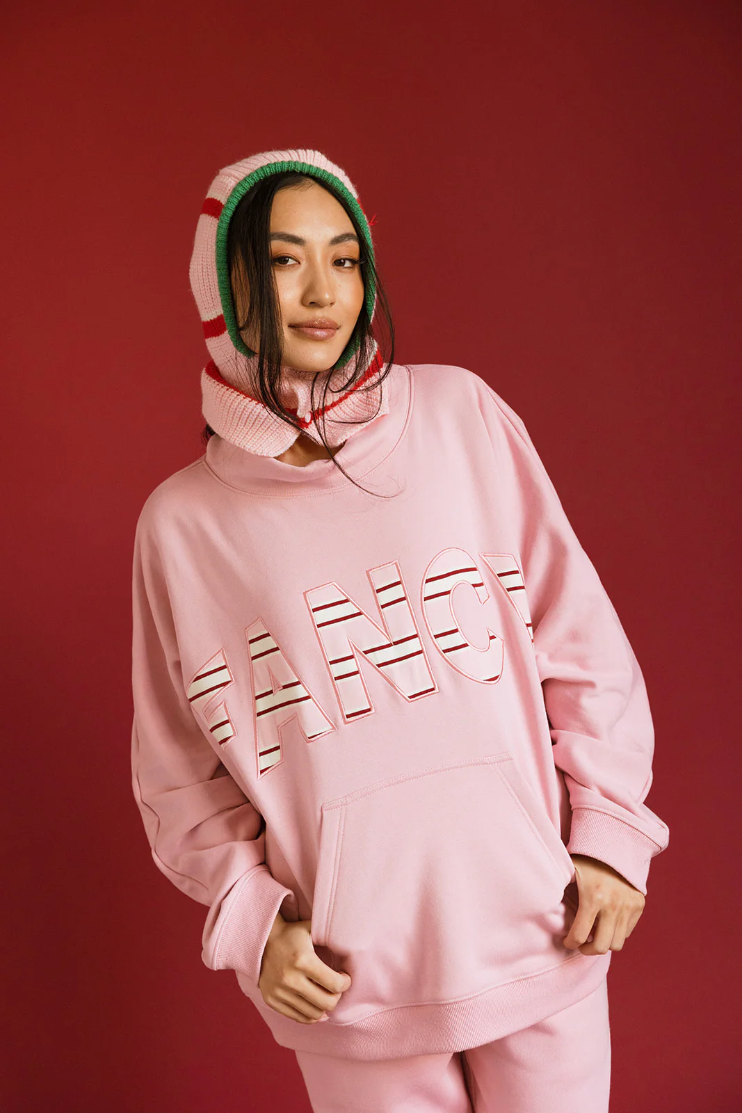 Fancy Oversized Fleece PocketCloud Striped Mockneck - Gumdrop - Image 5