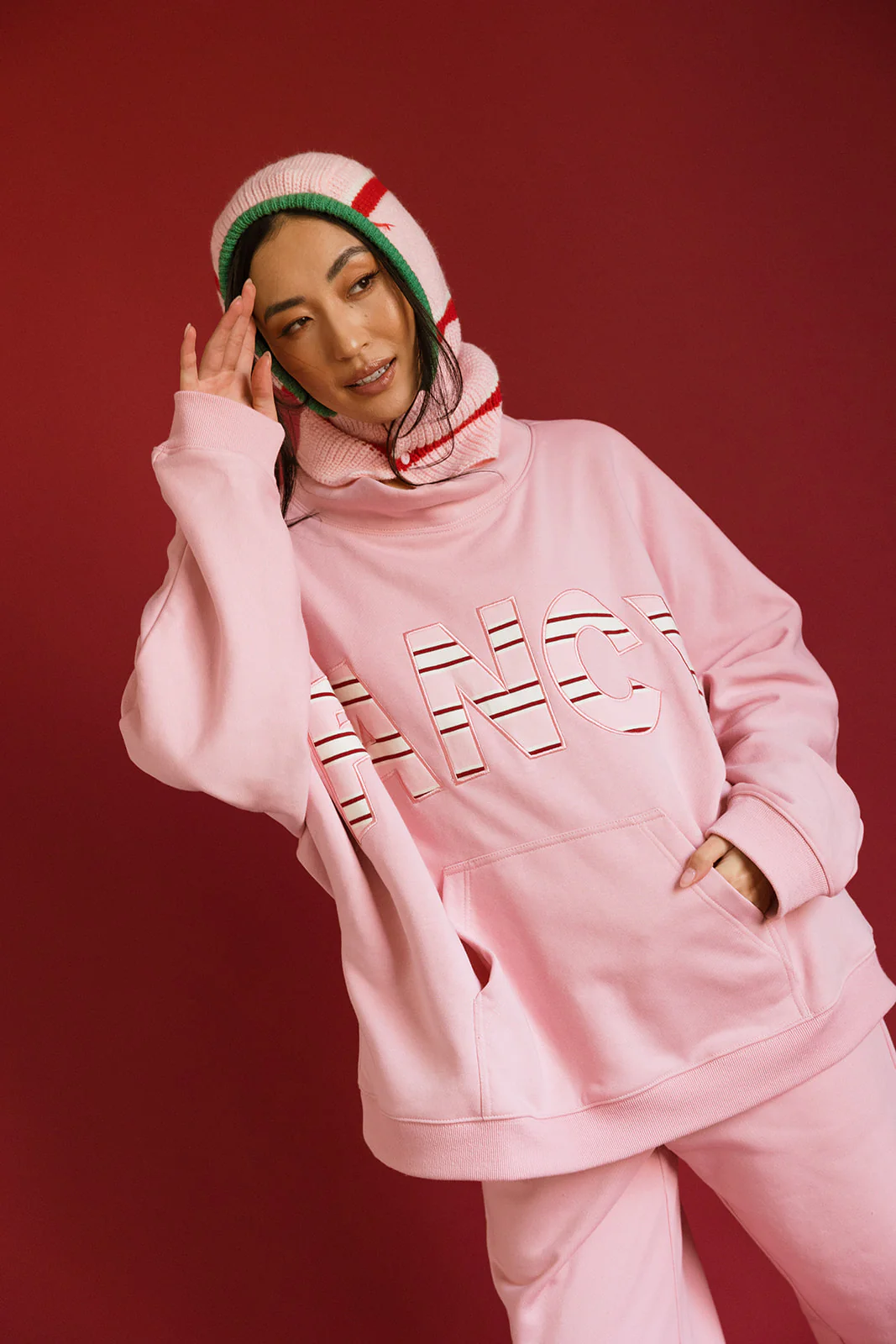 Fancy Oversized Fleece PocketCloud Striped Mockneck - Gumdrop - Image 6