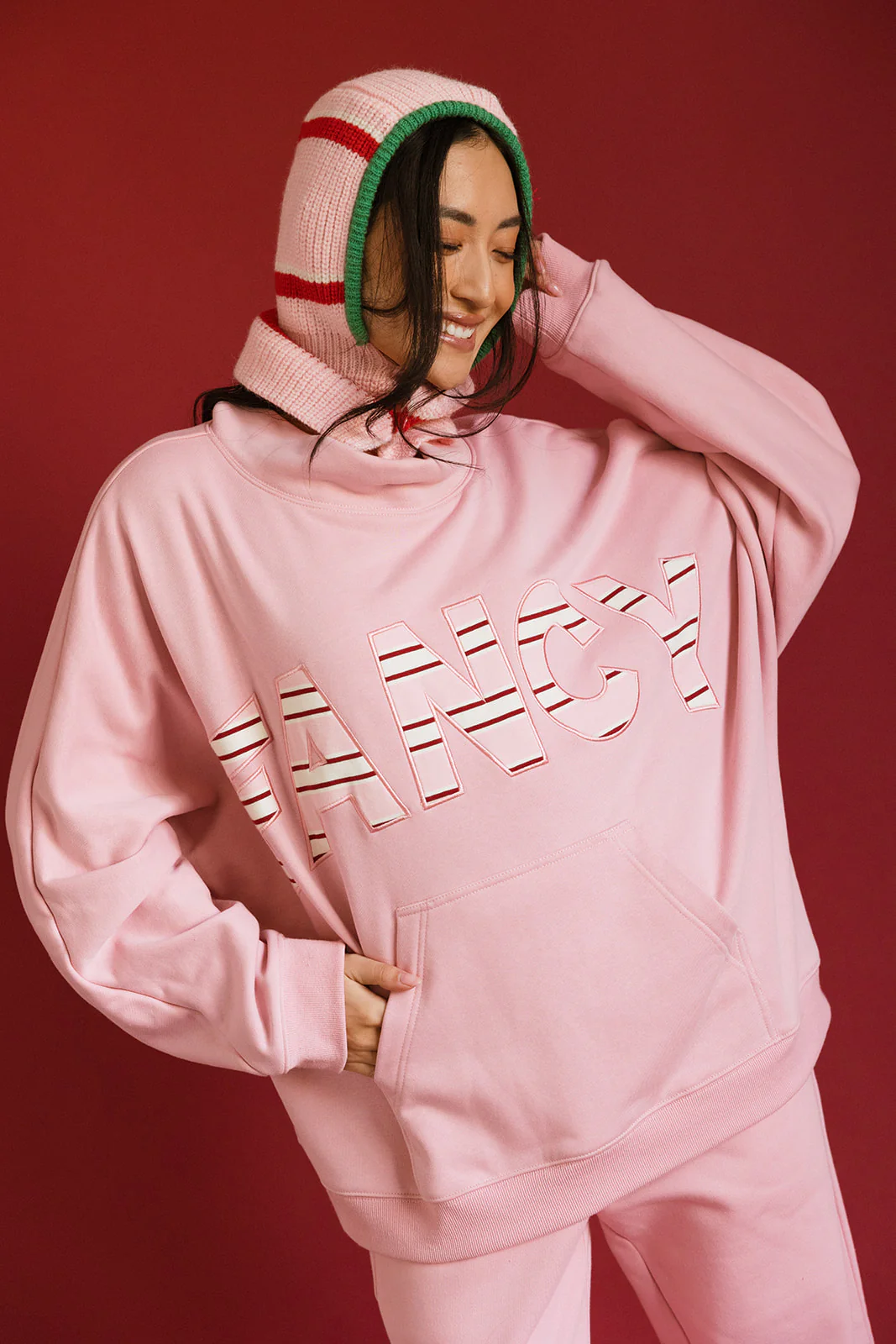 Fancy Oversized Fleece PocketCloud Striped Mockneck - Gumdrop - Image 7