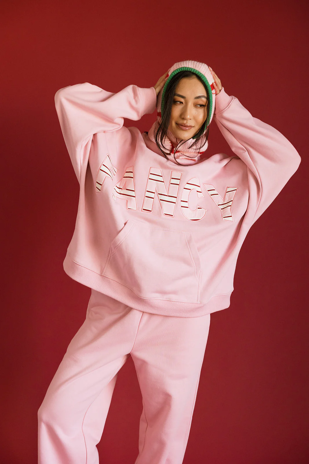 Fancy Oversized Fleece PocketCloud Striped Mockneck - Gumdrop - Image 8