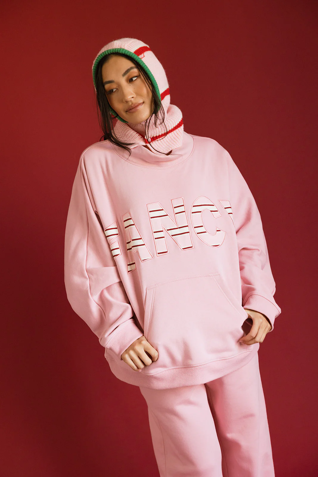 Fancy Oversized Fleece PocketCloud Striped Mockneck - Gumdrop - Image 9