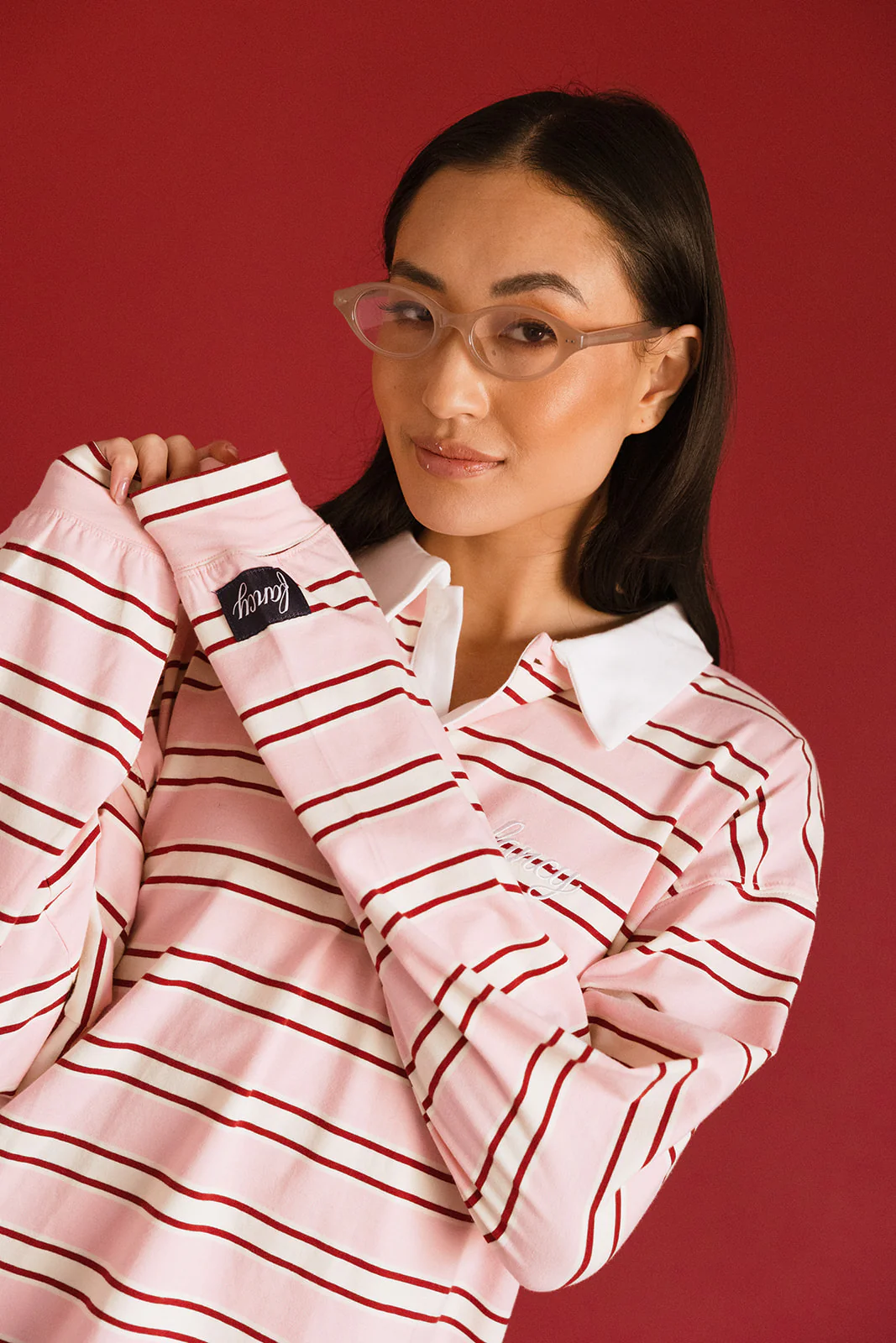 Fancy Striped Button-Collar Top - Candy Cane Stripes - Image 12