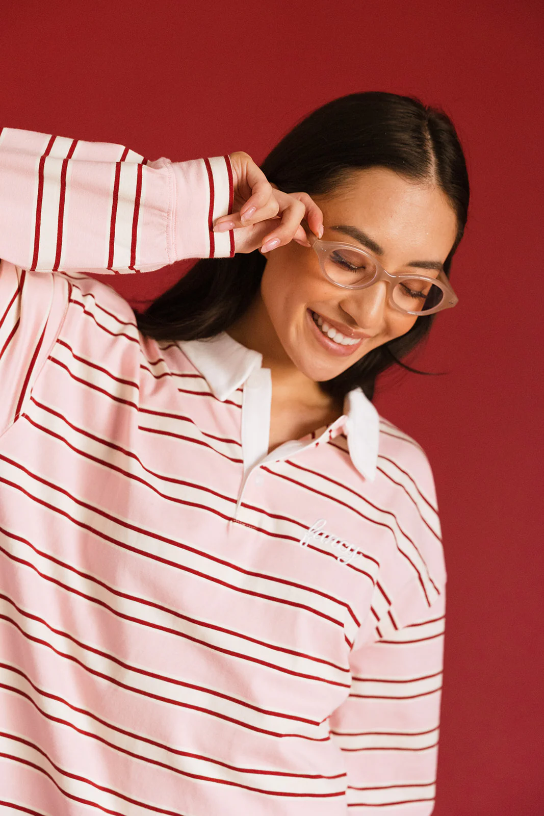 Fancy Striped Button-Collar Top - Candy Cane Stripes - Image 14