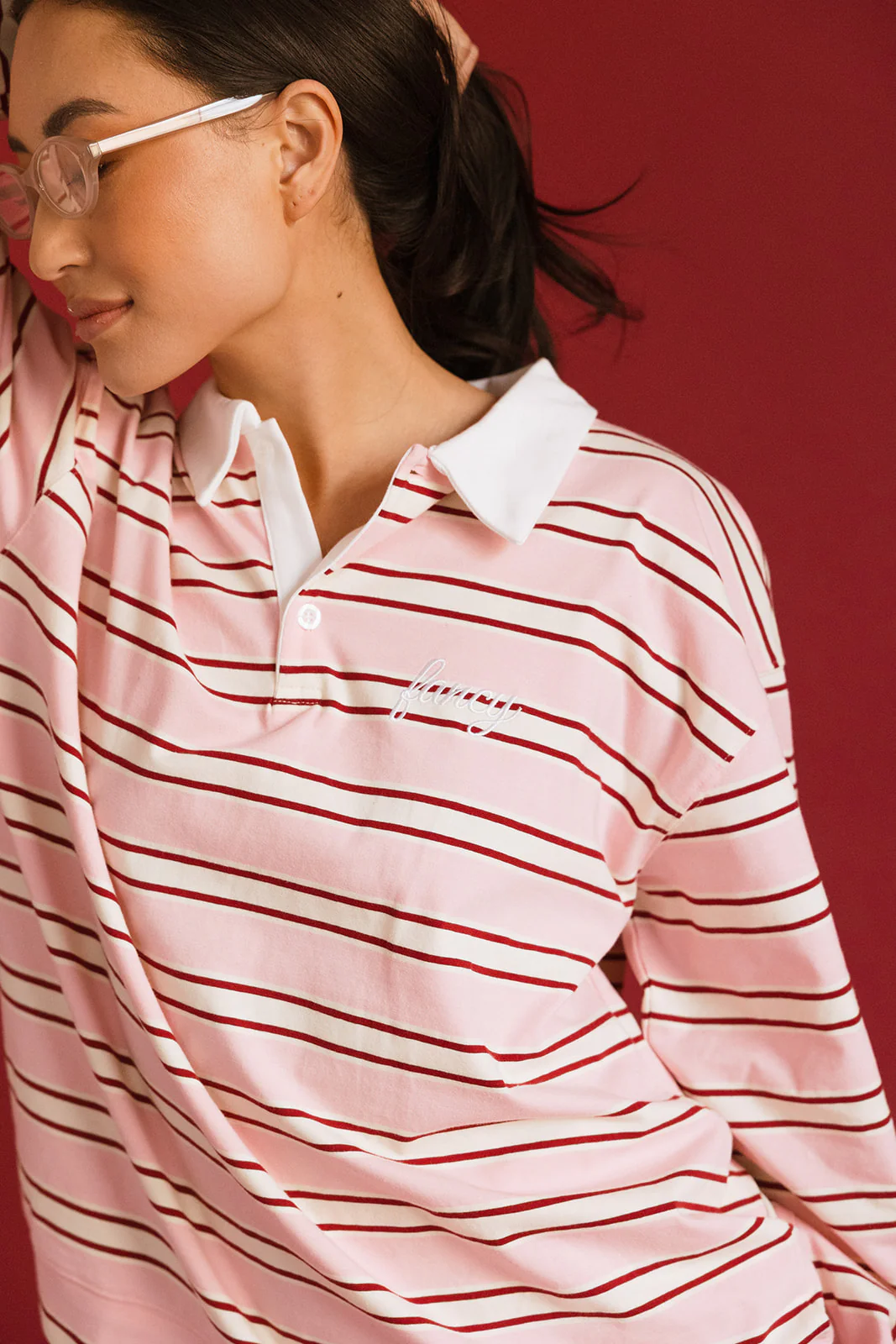 Fancy Striped Button-Collar Top - Candy Cane Stripes - Image 16