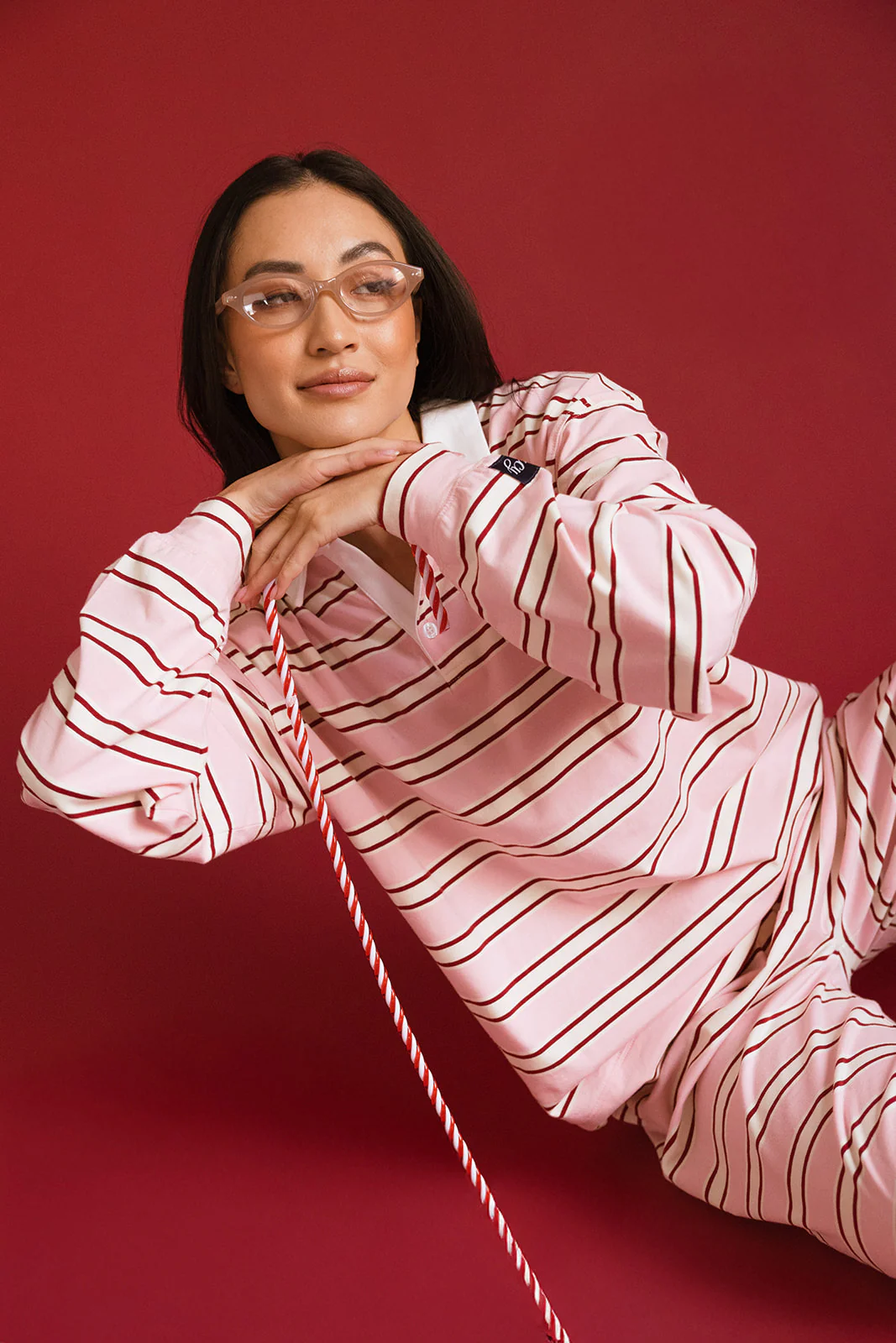 Fancy Striped Button-Collar Top - Candy Cane Stripes - Image 18