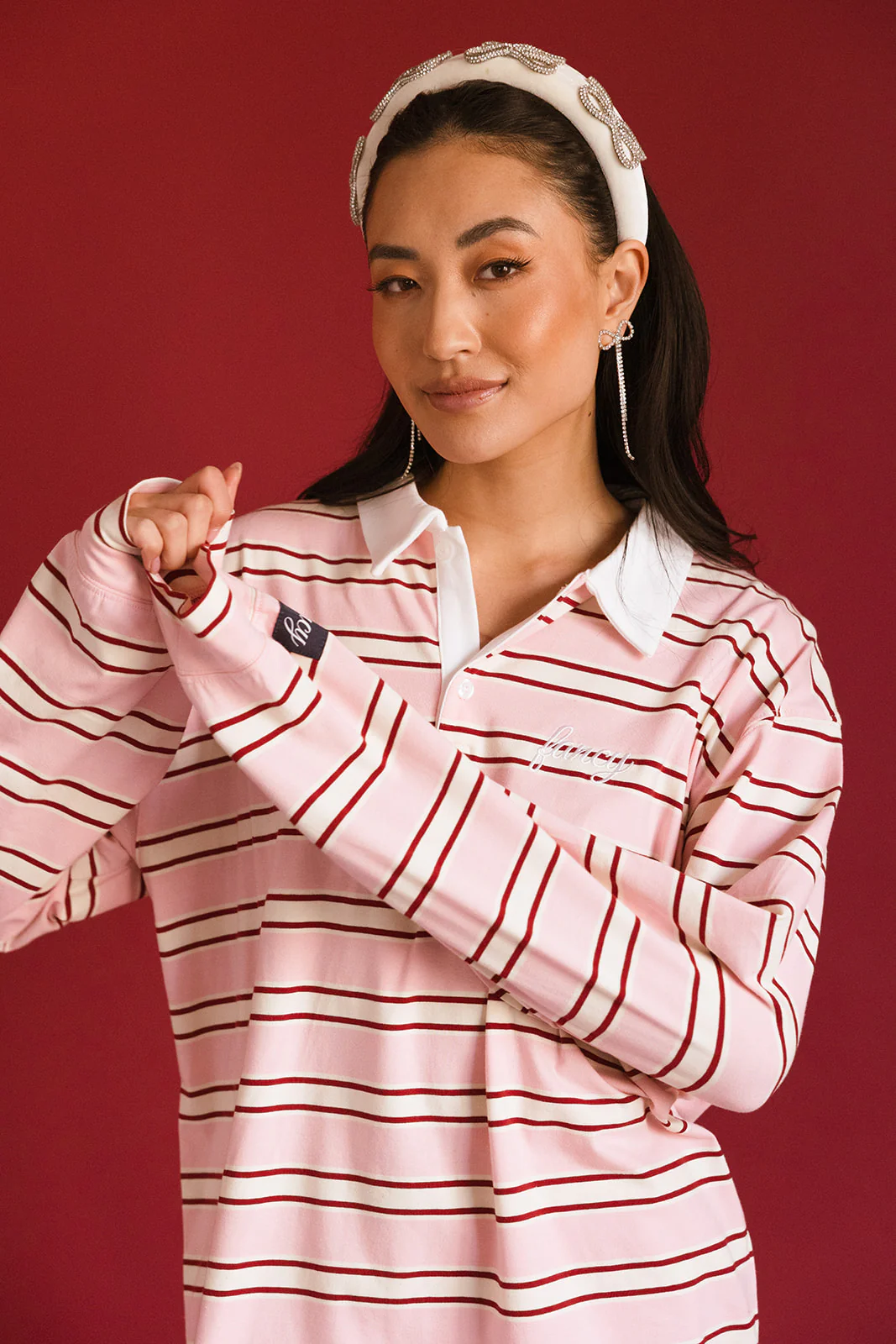 Fancy Striped Button-Collar Top - Candy Cane Stripes - Image 4