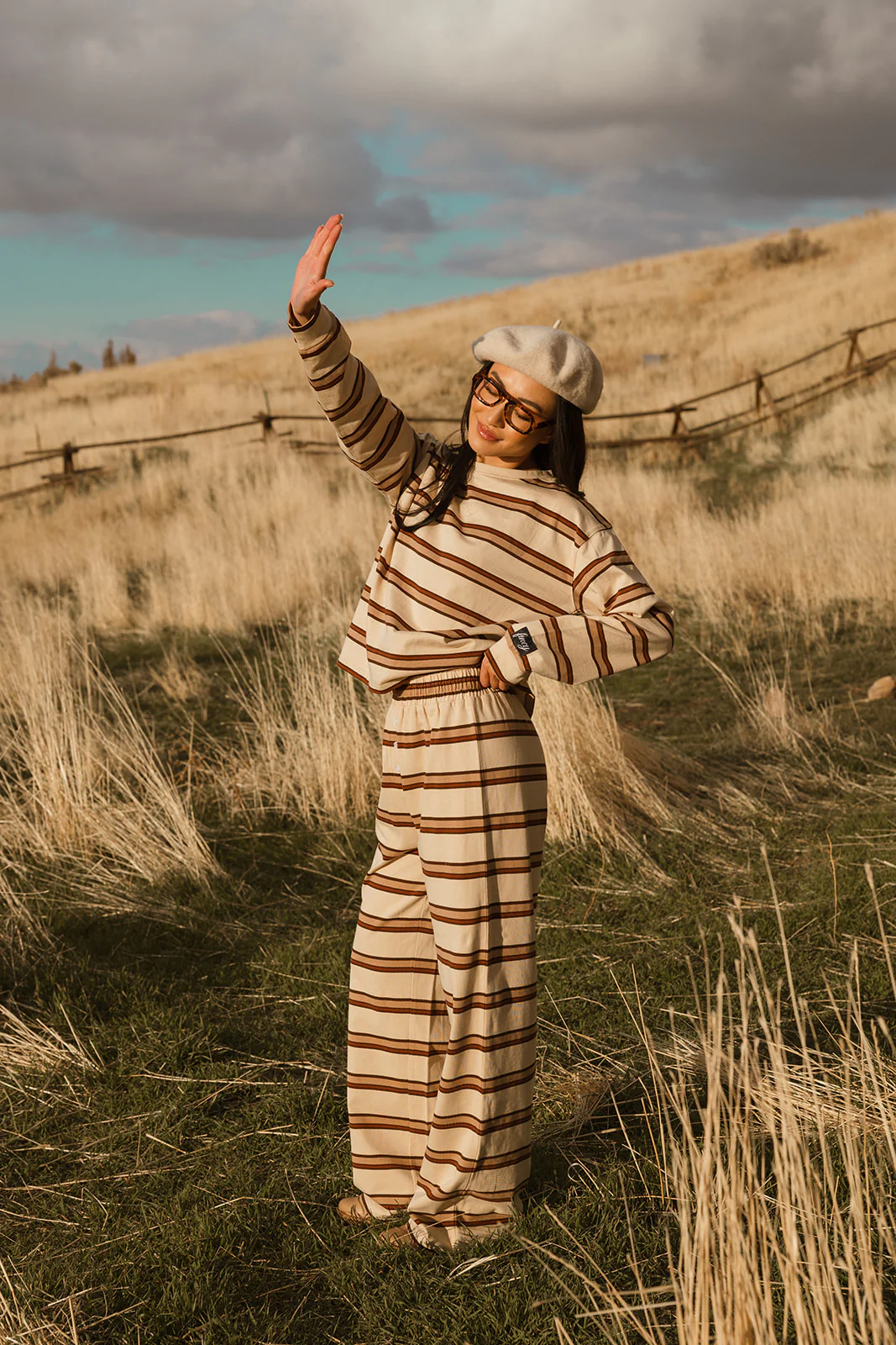 Fancy Striped Button Pants- Desert Sand Brown - Image 11