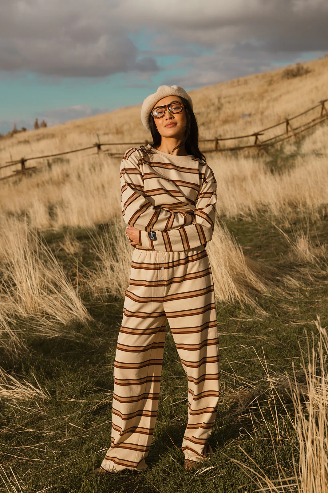 Fancy Striped Button Pants- Desert Sand Brown - Image 14