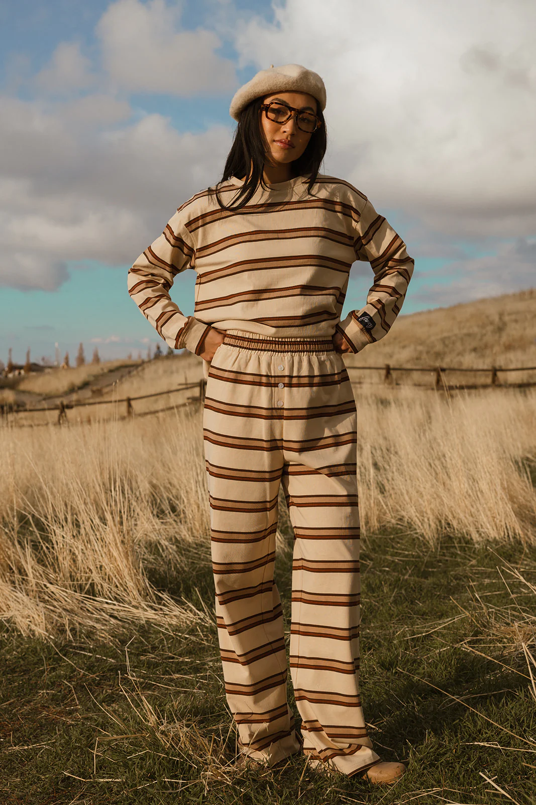 Fancy Striped Button Pants- Desert Sand Brown - Image 21