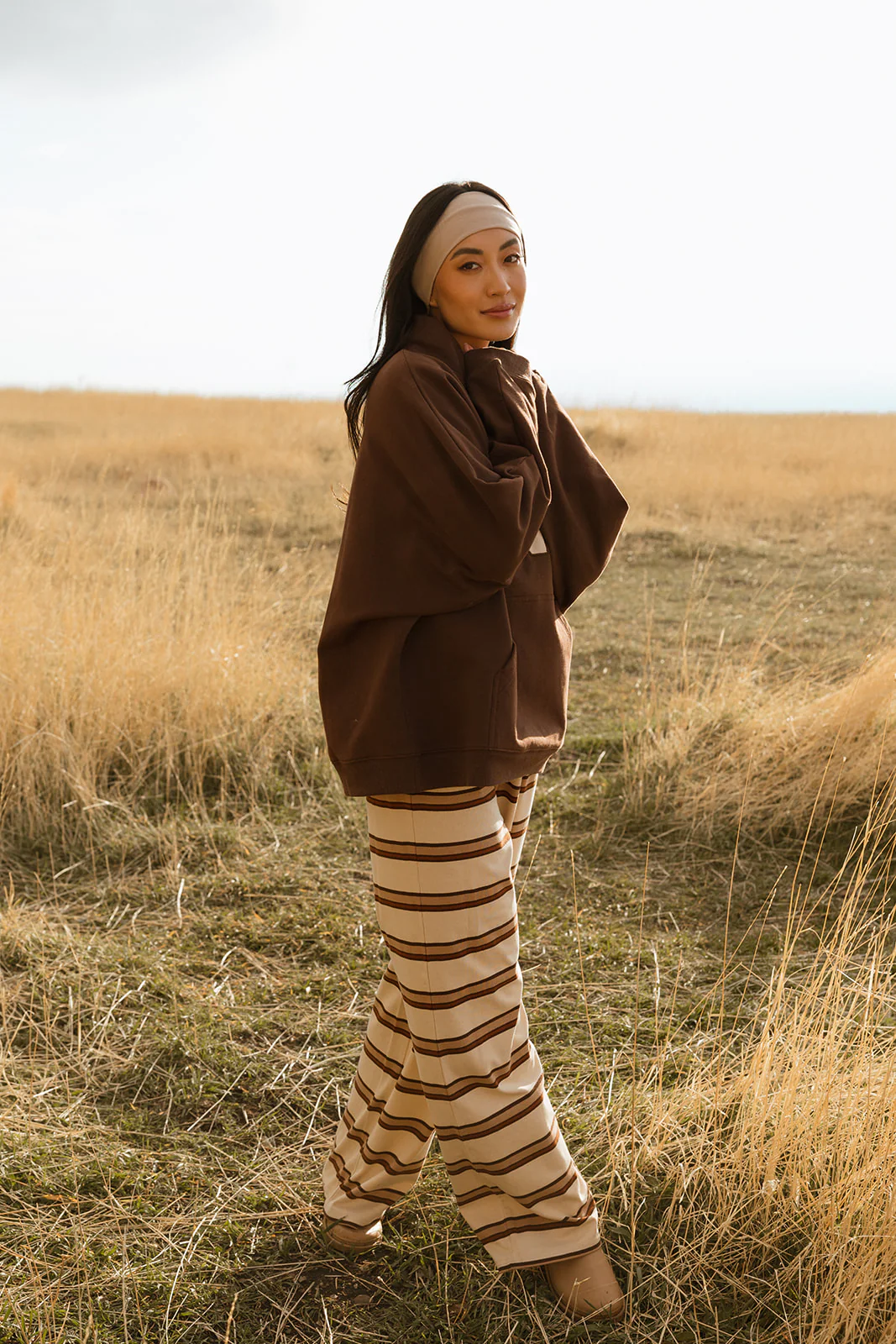 Fancy Striped Button Pants- Desert Sand Brown - Image 26