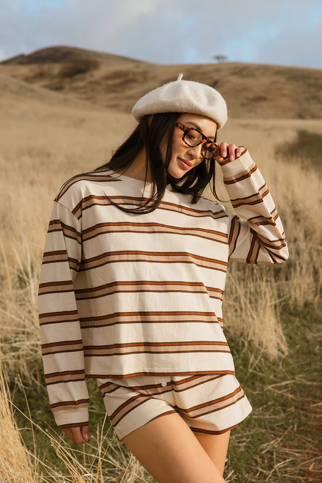 Fancy Striped Long Sleeve Top - Desert Sand Brown - Image 11