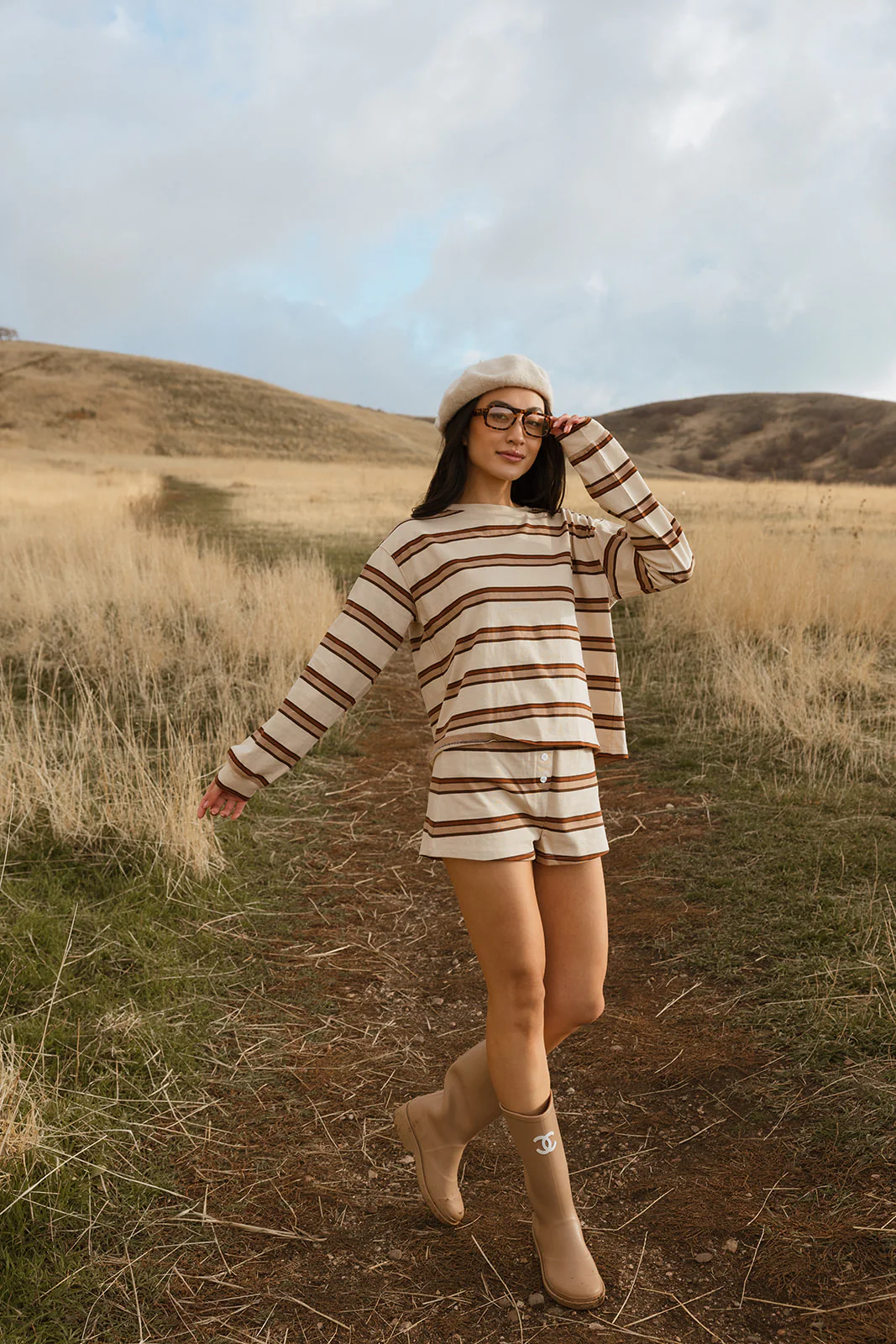 Fancy Striped Long Sleeve Top - Desert Sand Brown - Image 15