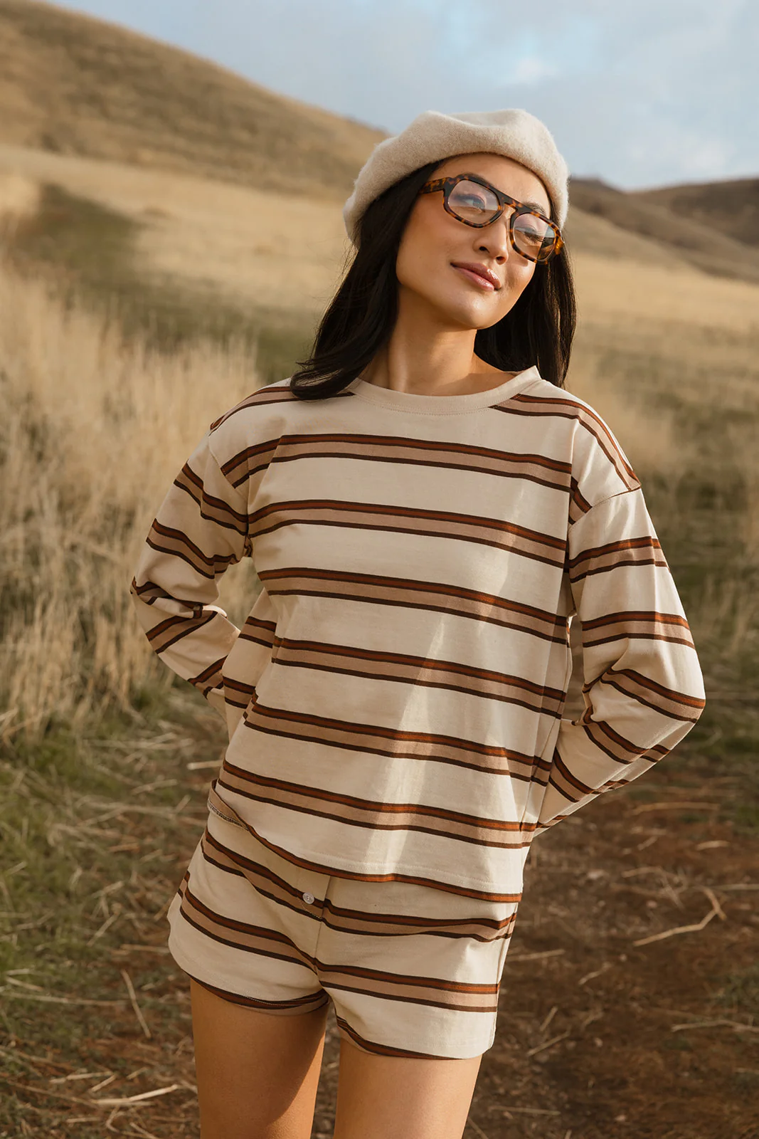 Fancy Striped Long Sleeve Top - Desert Sand Brown - Image 17