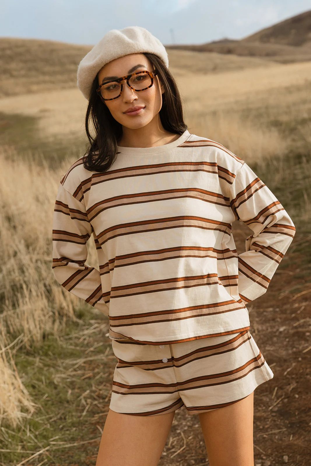 Fancy Striped Long Sleeve Top - Desert Sand Brown - Image 18