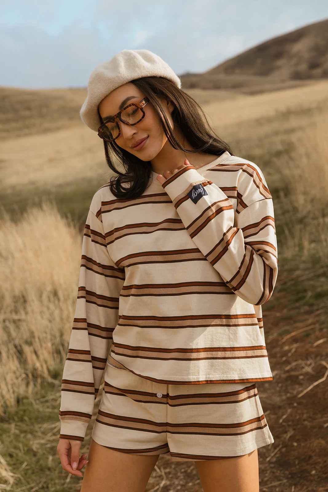 Fancy Striped Long Sleeve Top - Desert Sand Brown - Image 20