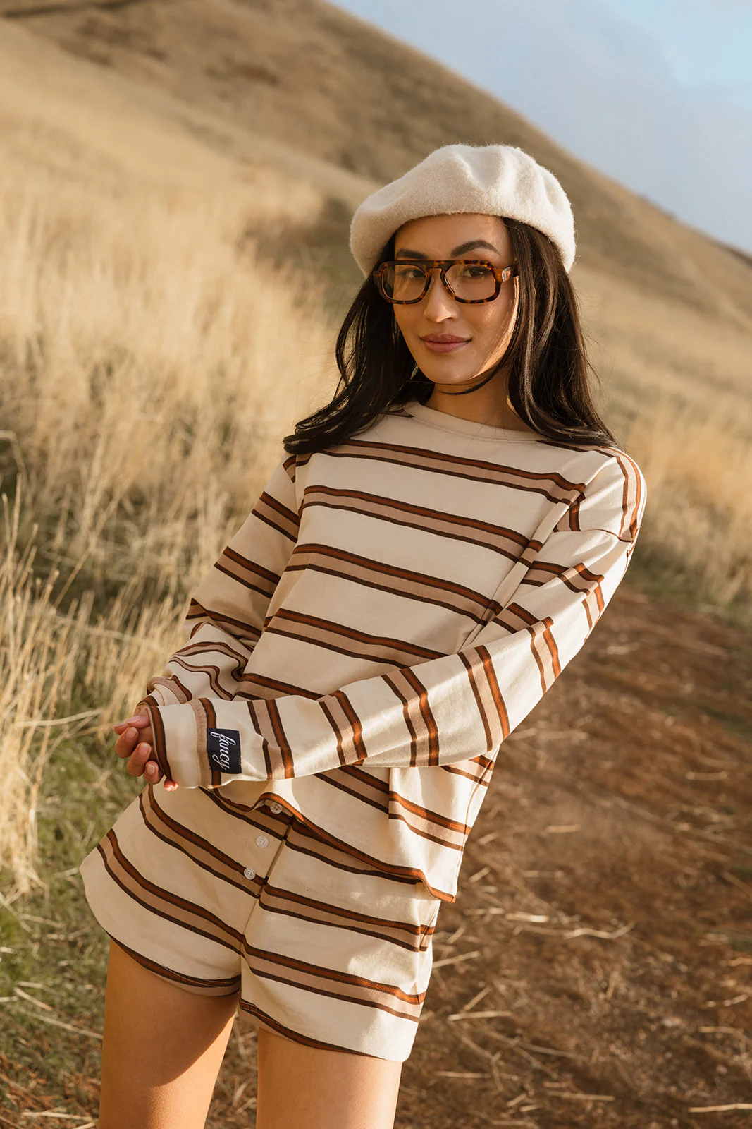 Fancy Striped Long Sleeve Top - Desert Sand Brown - Image 24