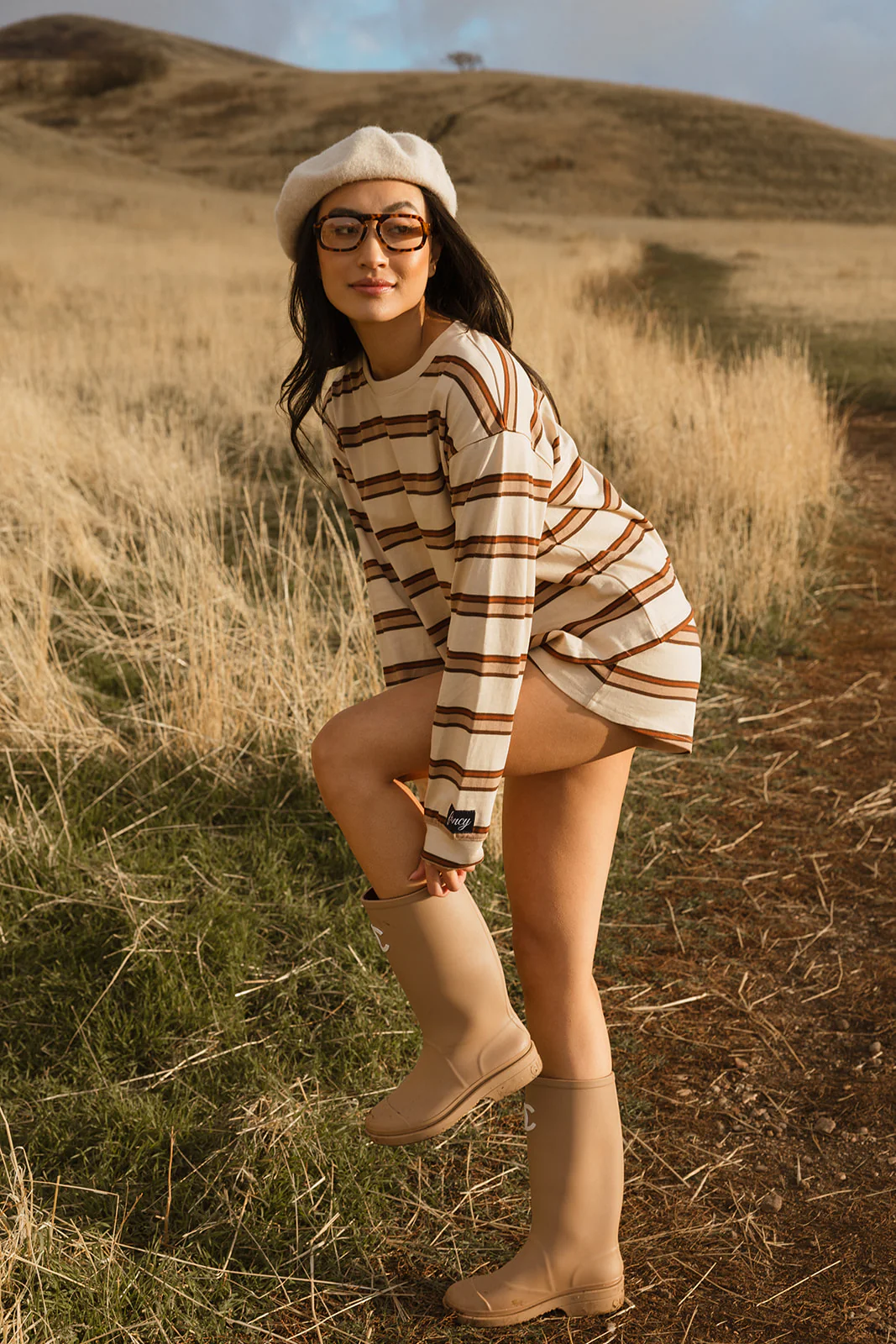 Fancy Striped Long Sleeve Top - Desert Sand Brown - Image 25