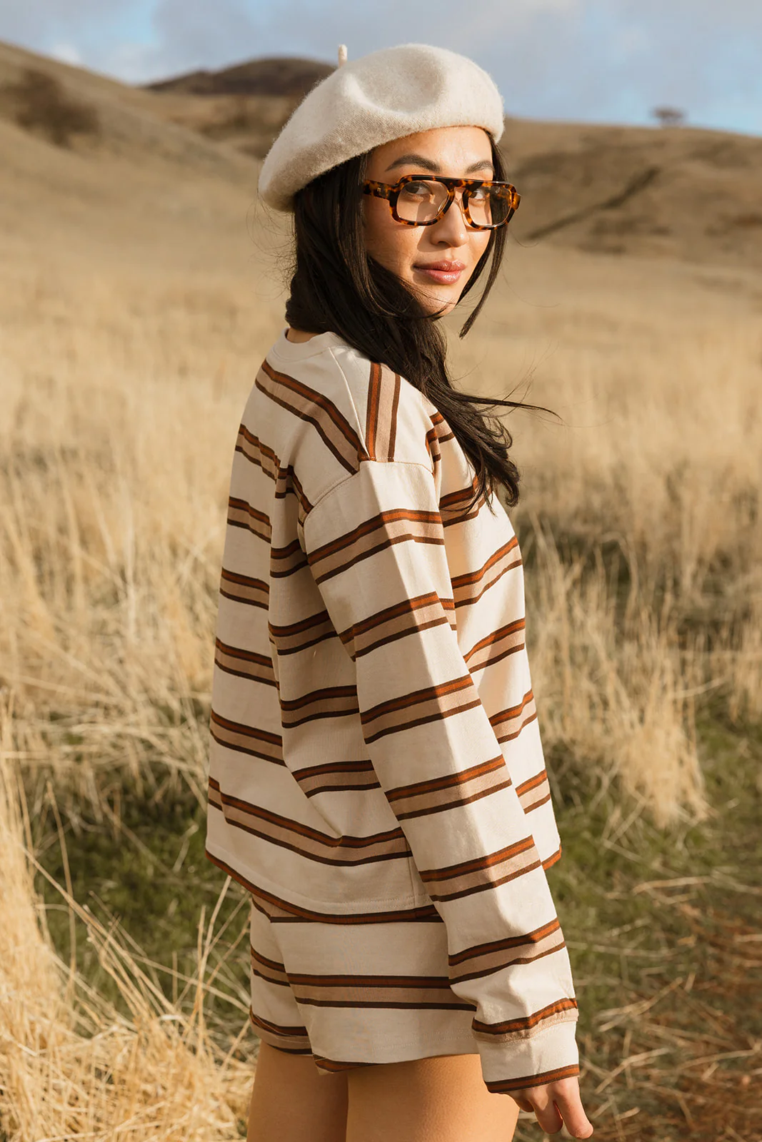 Fancy Striped Long Sleeve Top - Desert Sand Brown - Image 35