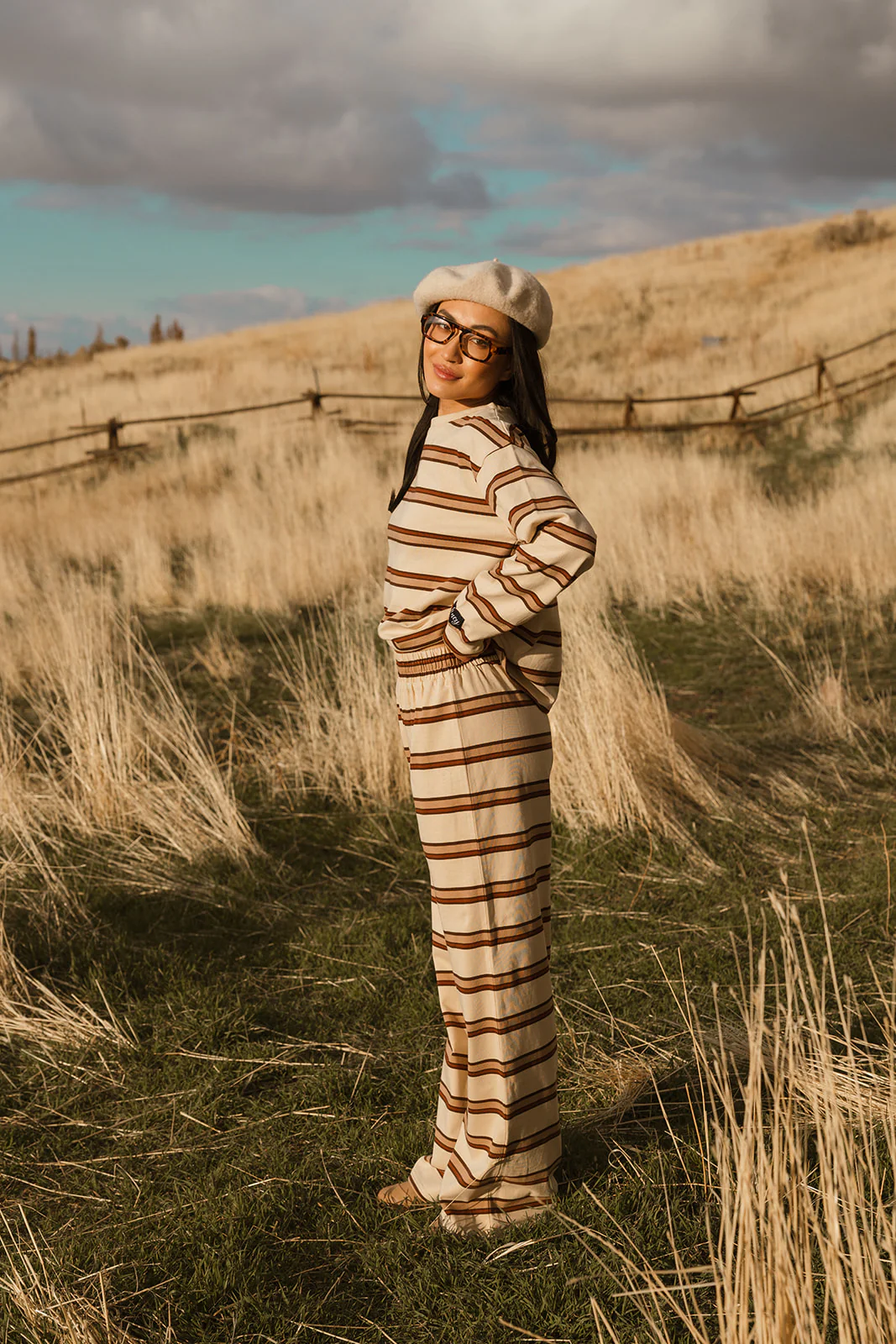 Fancy Striped Long Sleeve Top - Desert Sand Brown - Image 37