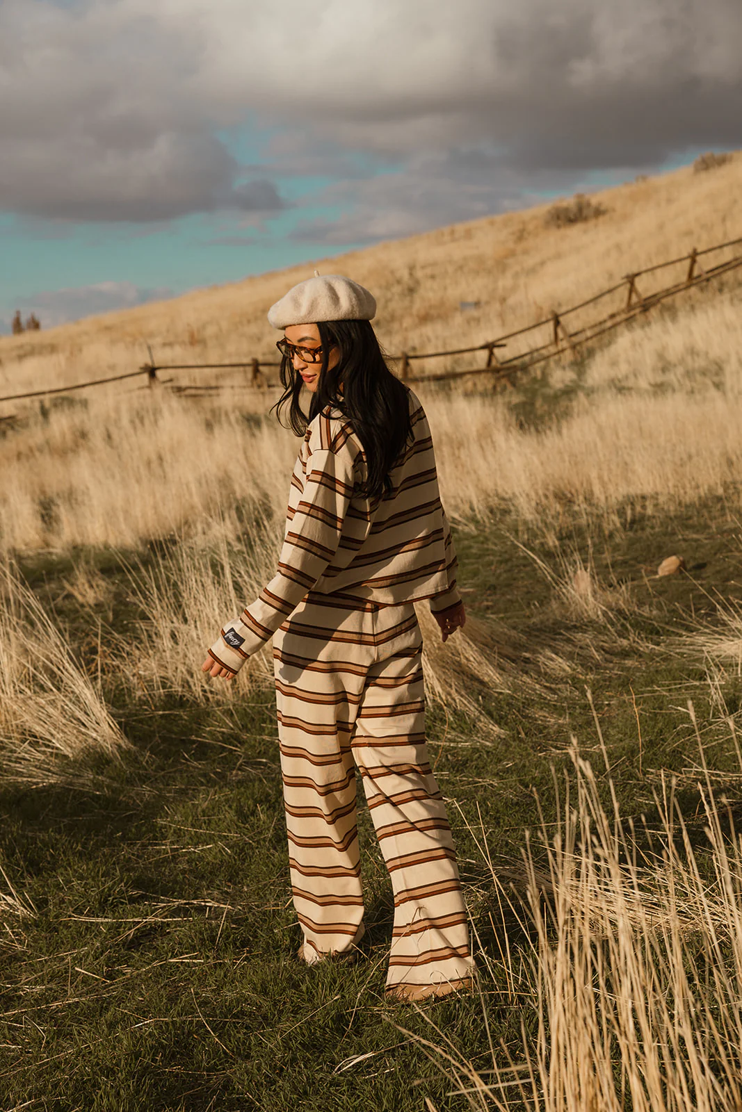 Fancy Striped Long Sleeve Top - Desert Sand Brown - Image 40