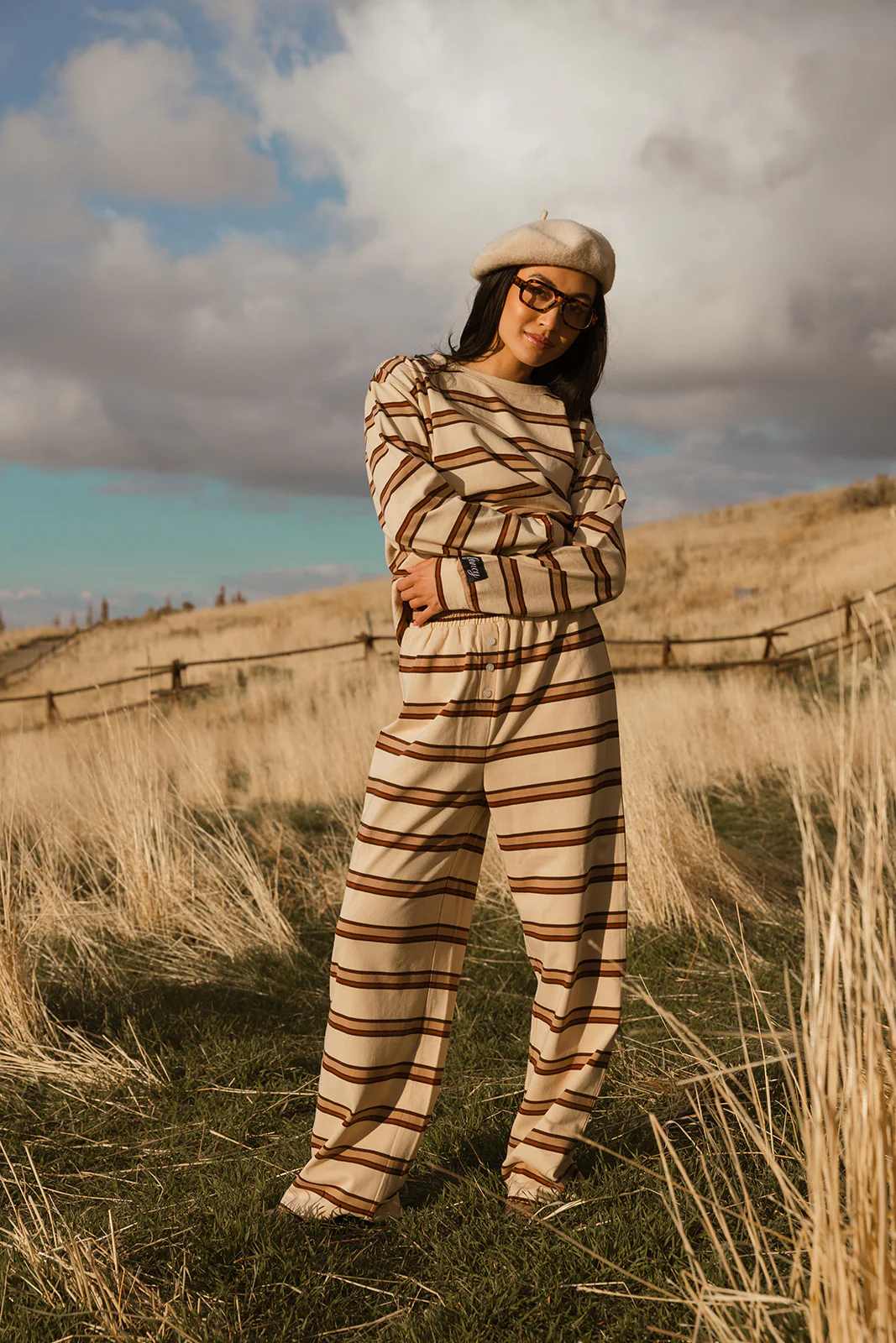 Fancy Striped Long Sleeve Top - Desert Sand Brown - Image 41