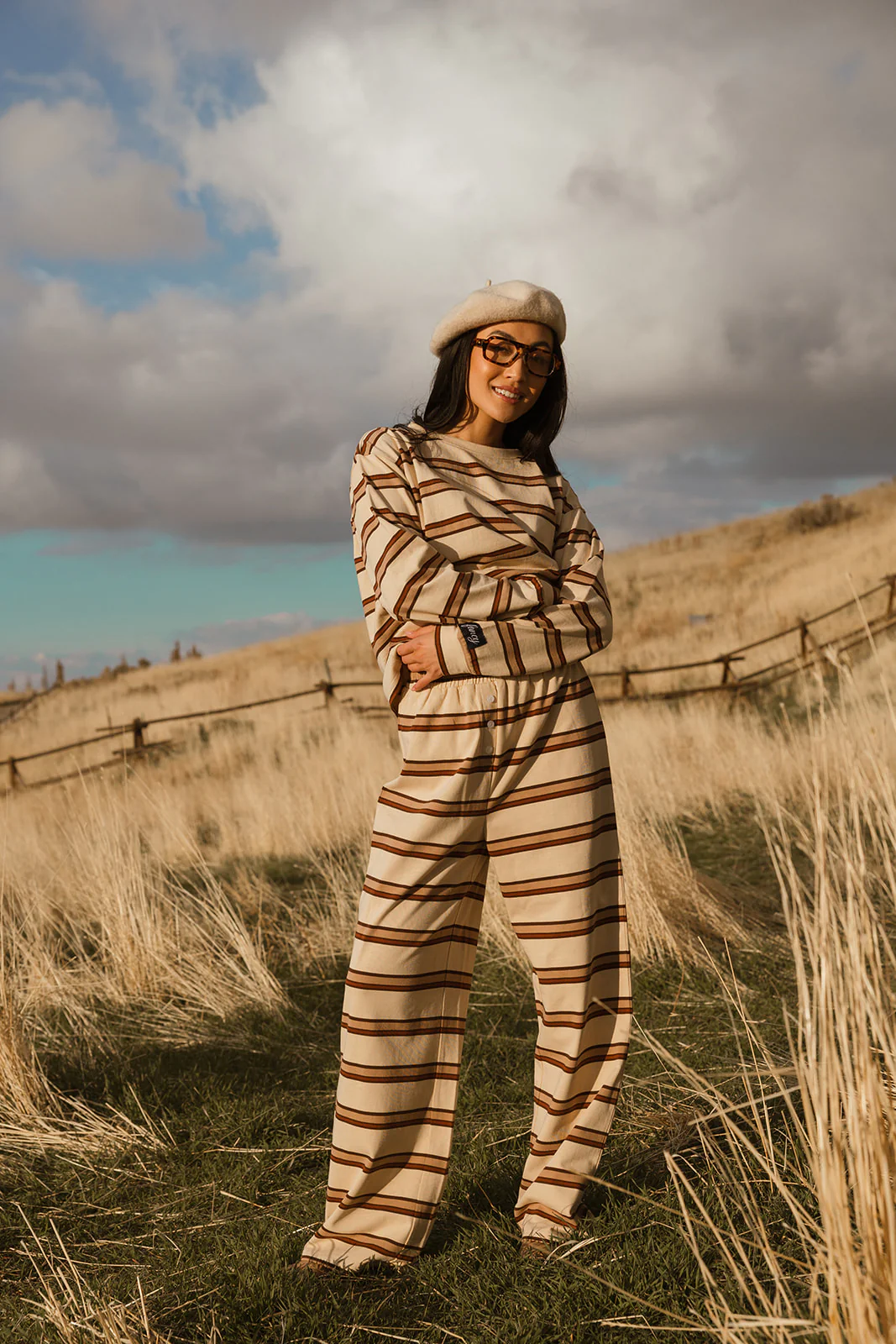 Fancy Striped Long Sleeve Top - Desert Sand Brown - Image 43