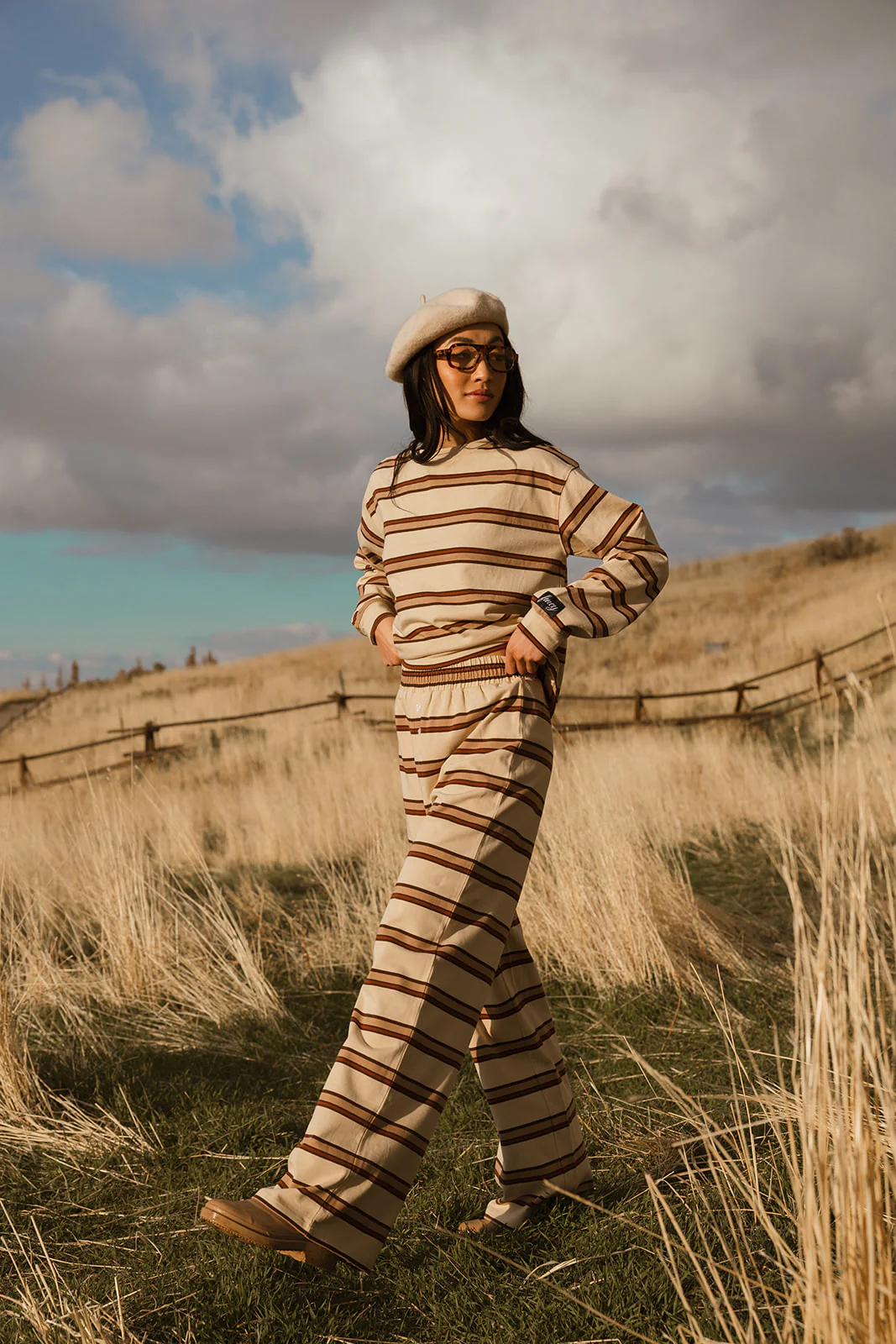 Fancy Striped Long Sleeve Top - Desert Sand Brown - Image 44