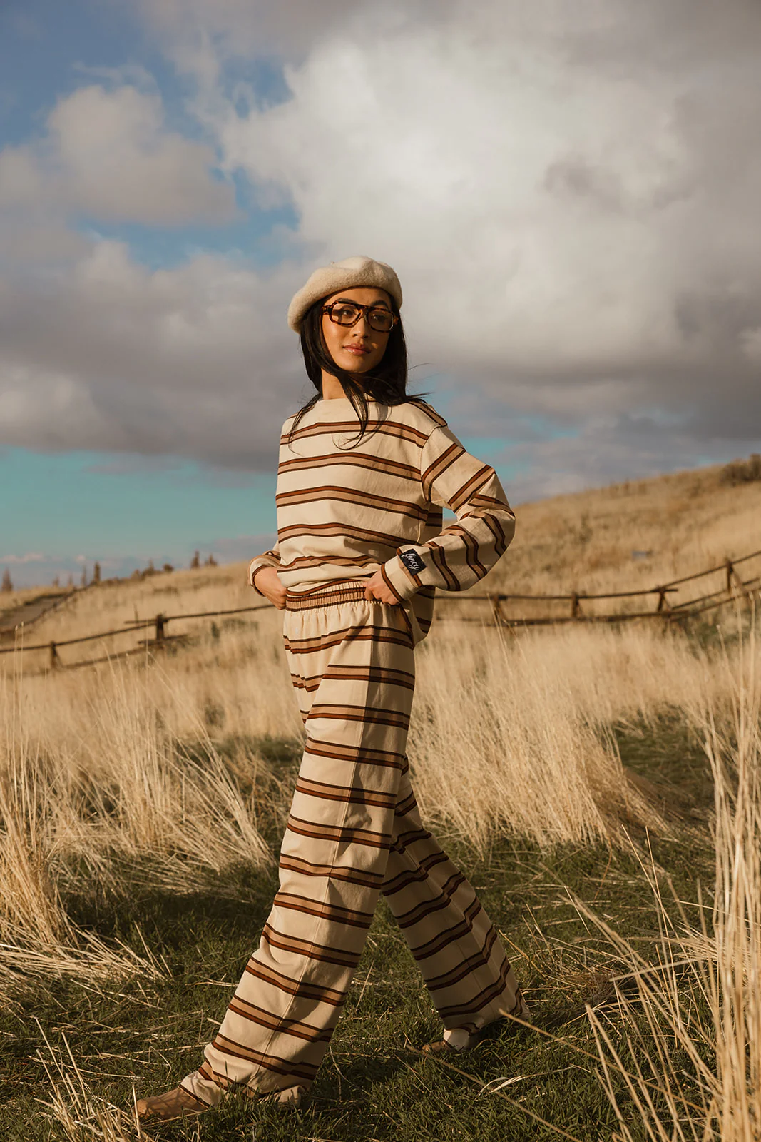 Fancy Striped Long Sleeve Top - Desert Sand Brown - Image 45