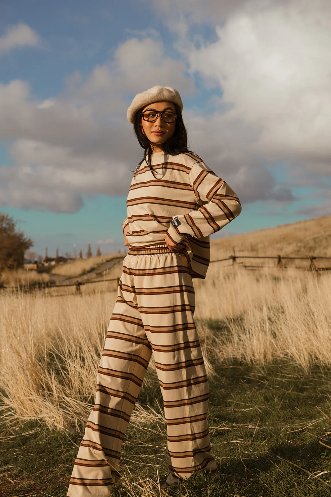 Fancy Striped Long Sleeve Top - Desert Sand Brown - Image 46