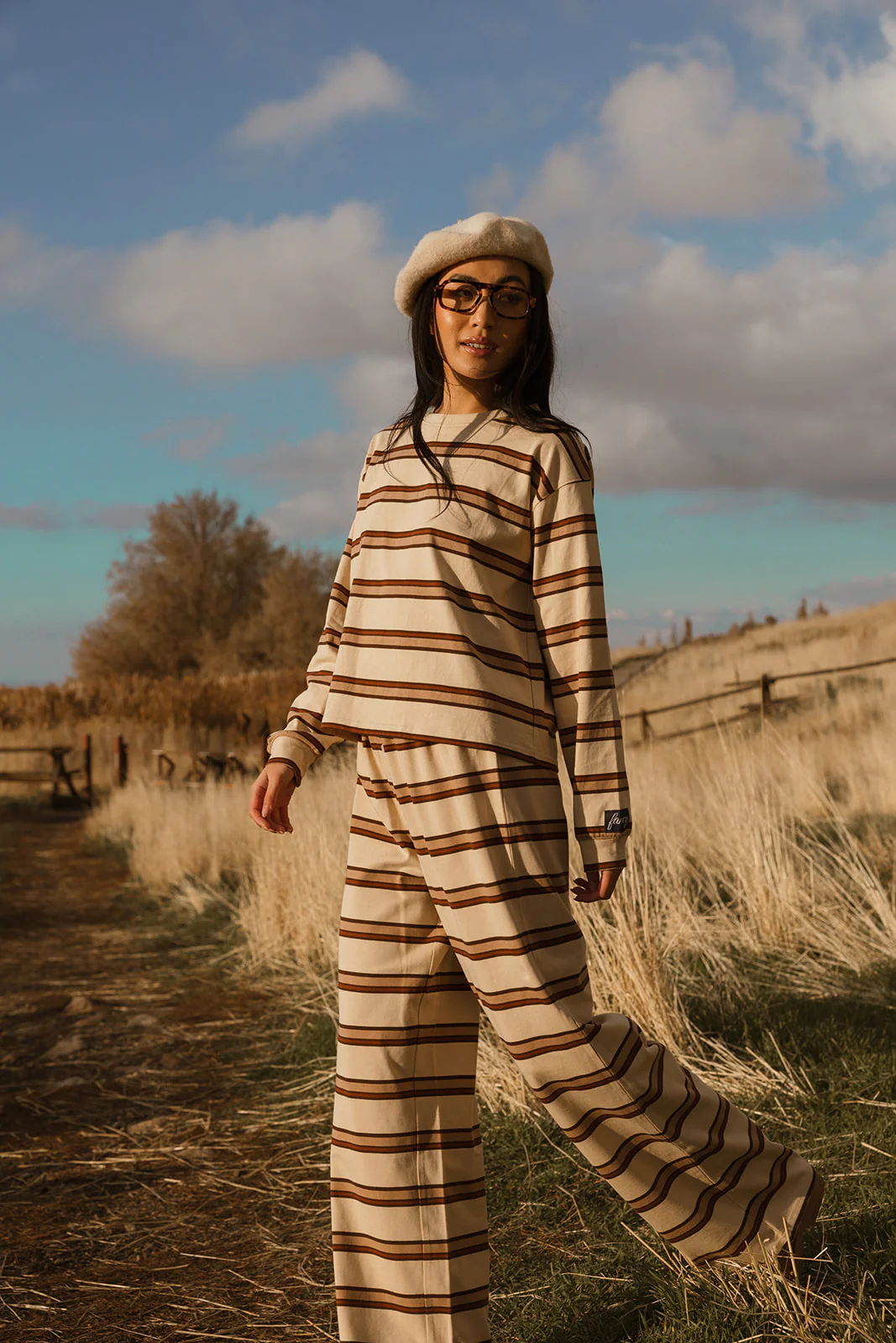 Fancy Striped Long Sleeve Top - Desert Sand Brown - Image 48