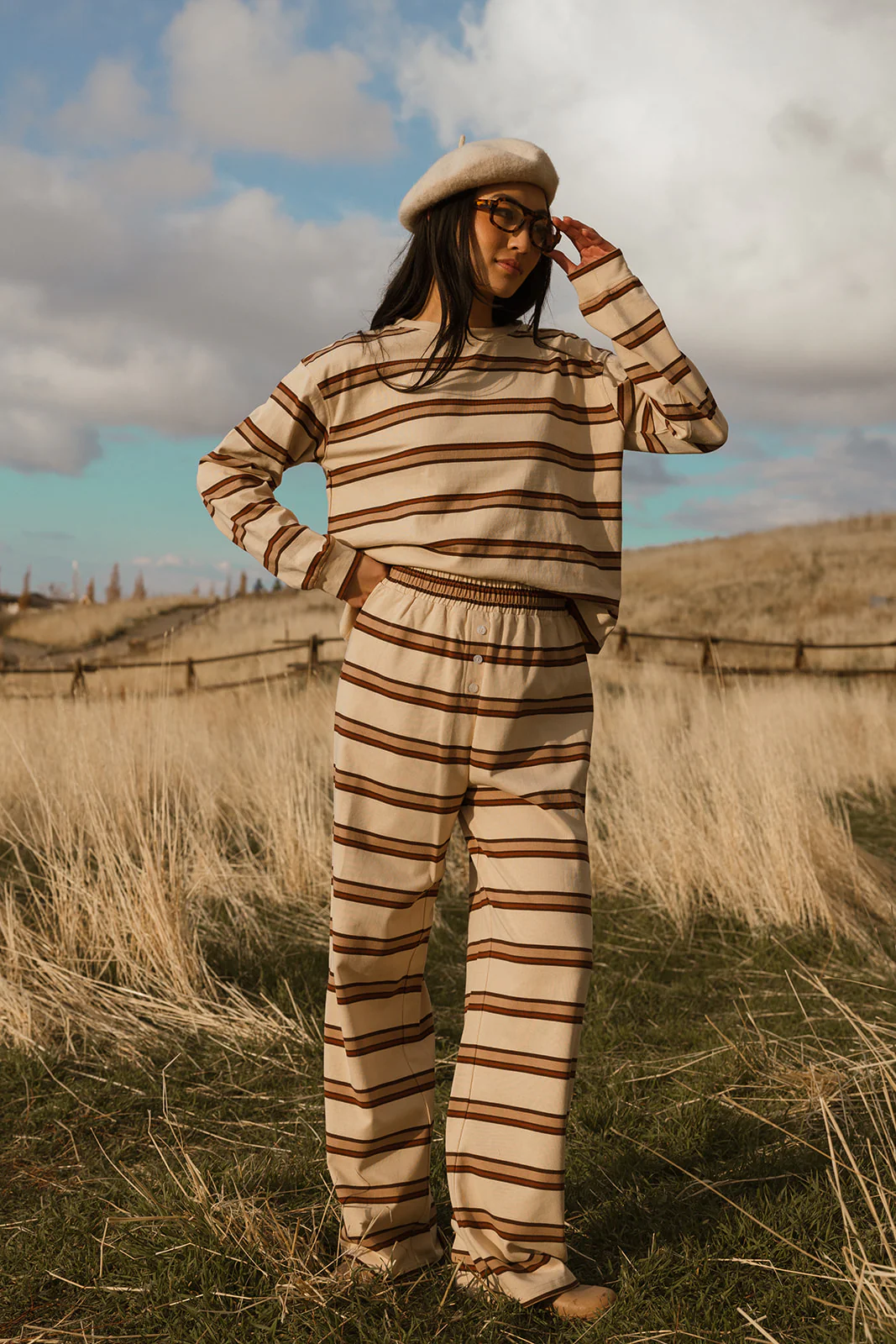 Fancy Striped Long Sleeve Top - Desert Sand Brown - Image 50
