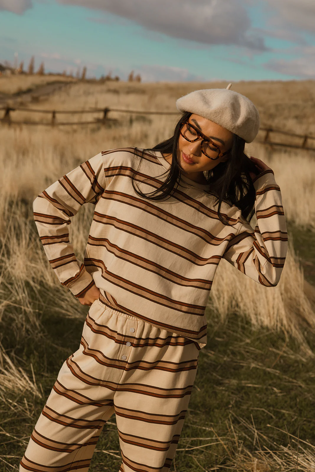 Fancy Striped Long Sleeve Top - Desert Sand Brown - Image 51