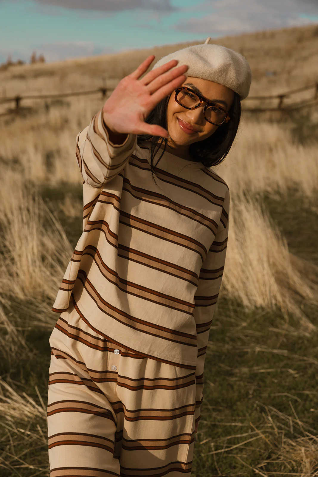 Fancy Striped Long Sleeve Top - Desert Sand Brown - Image 53