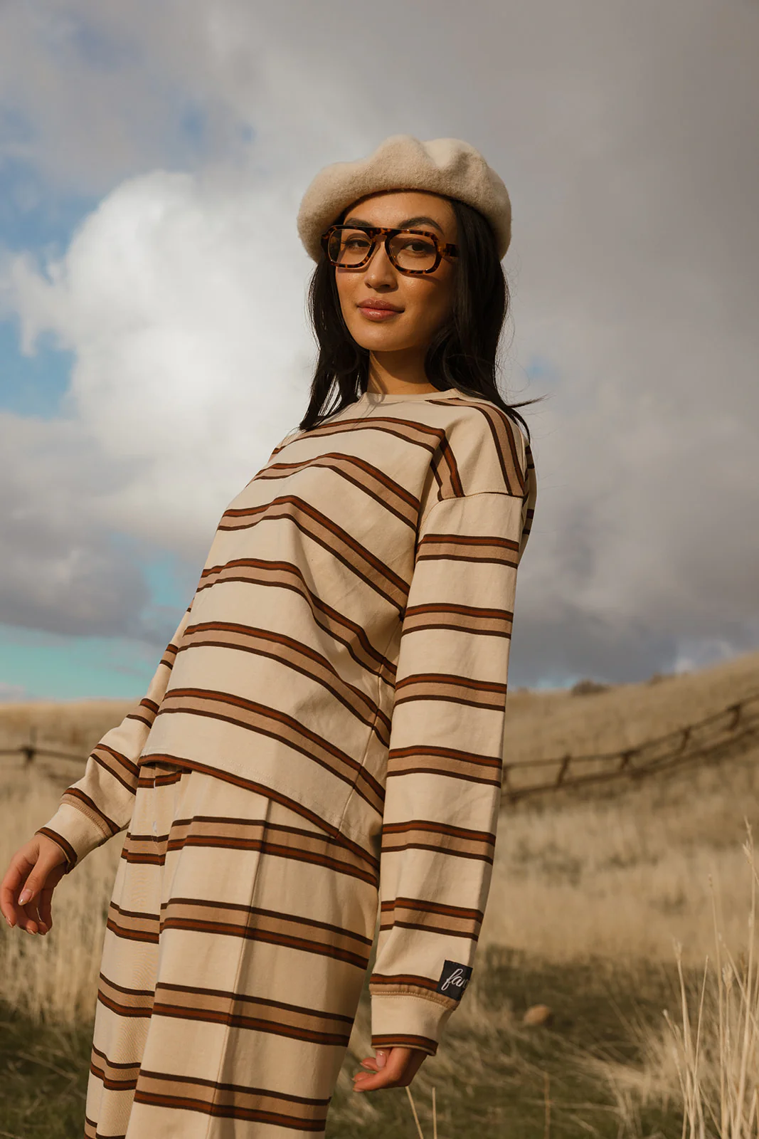 Fancy Striped Long Sleeve Top - Desert Sand Brown - Image 54