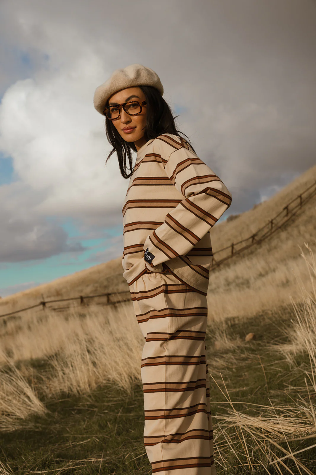 Fancy Striped Long Sleeve Top - Desert Sand Brown - Image 55