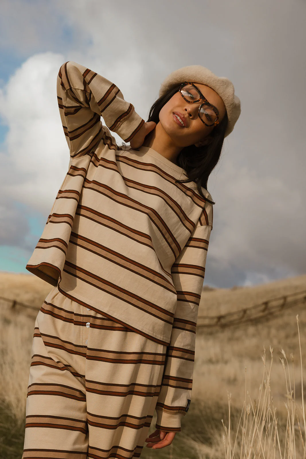 Fancy Striped Long Sleeve Top - Desert Sand Brown - Image 57