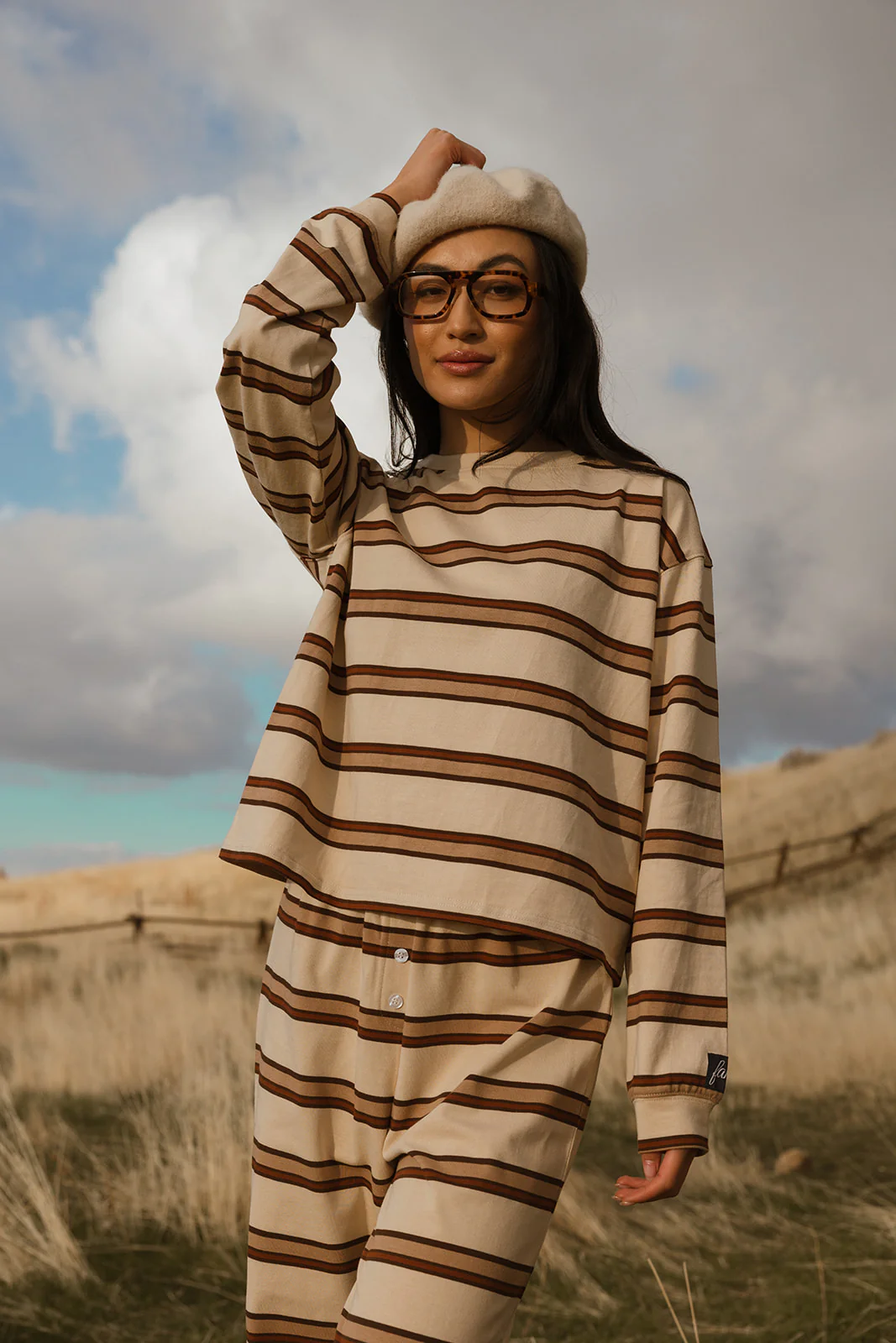 Fancy Striped Long Sleeve Top - Desert Sand Brown - Image 58