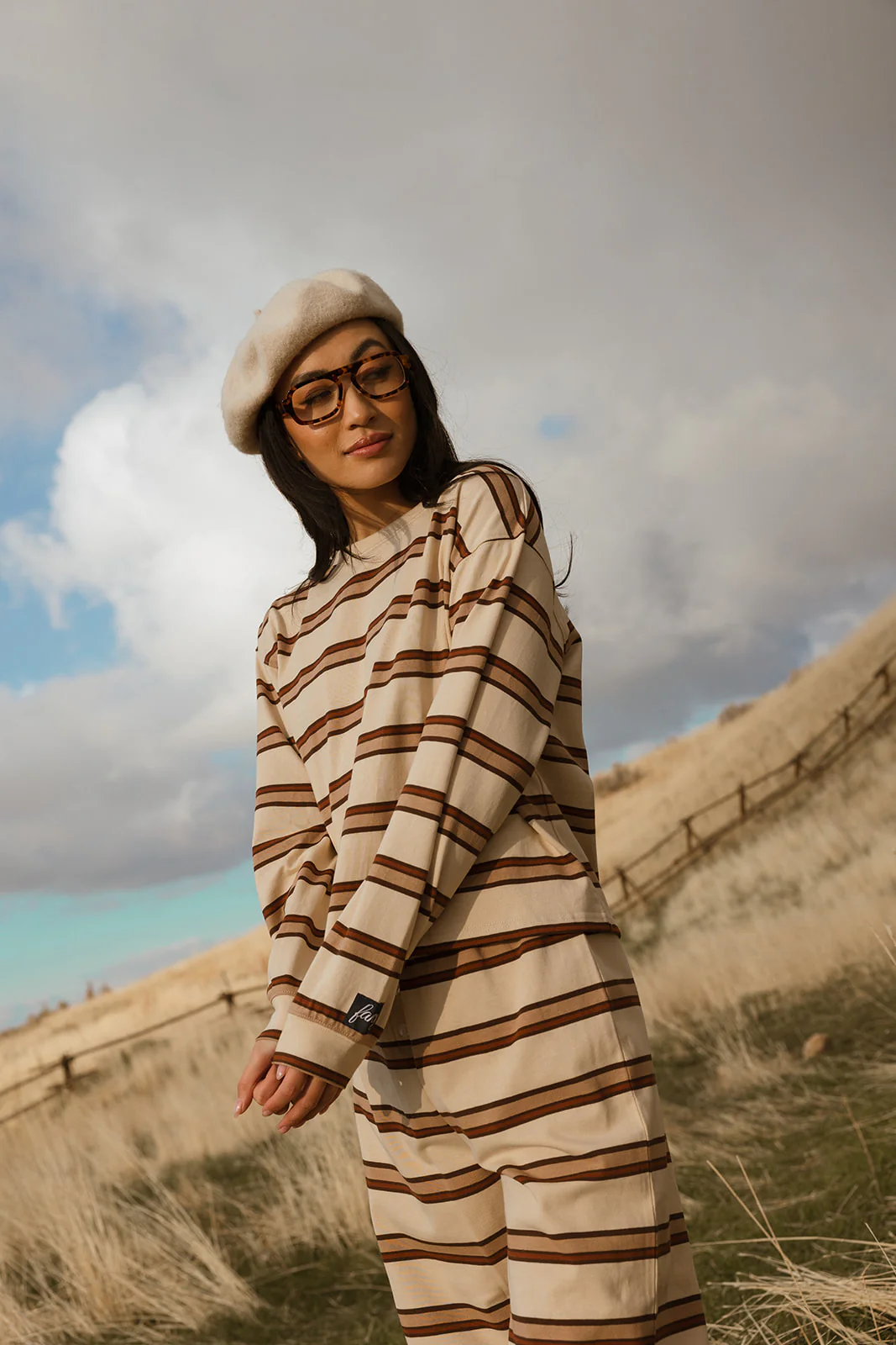 Fancy Striped Long Sleeve Top - Desert Sand Brown - Image 59