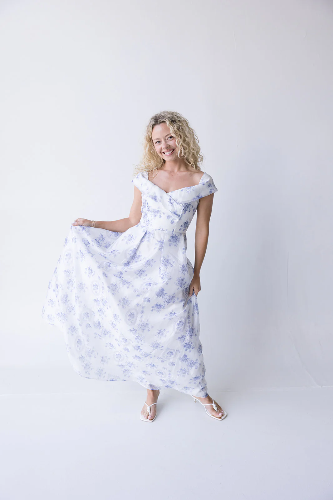 Grace Off Shoulder Floral Maxi Dress - Blue - Image 4