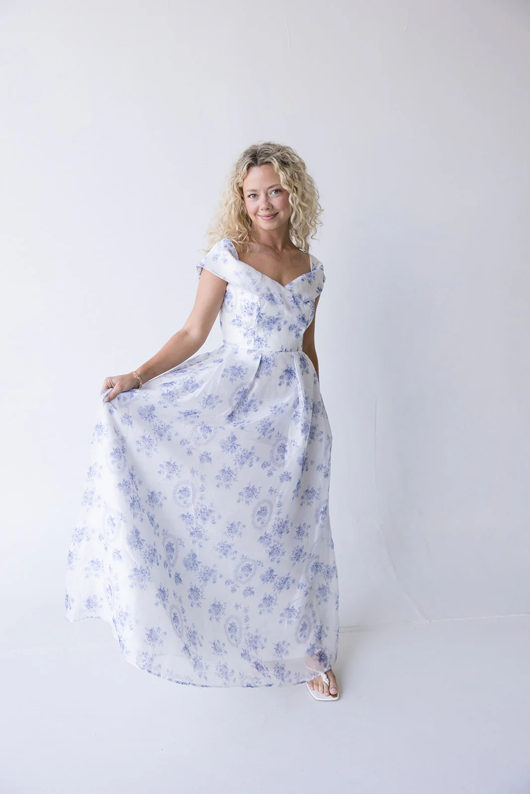 Grace Off Shoulder Floral Maxi Dress - Blue - Image 6