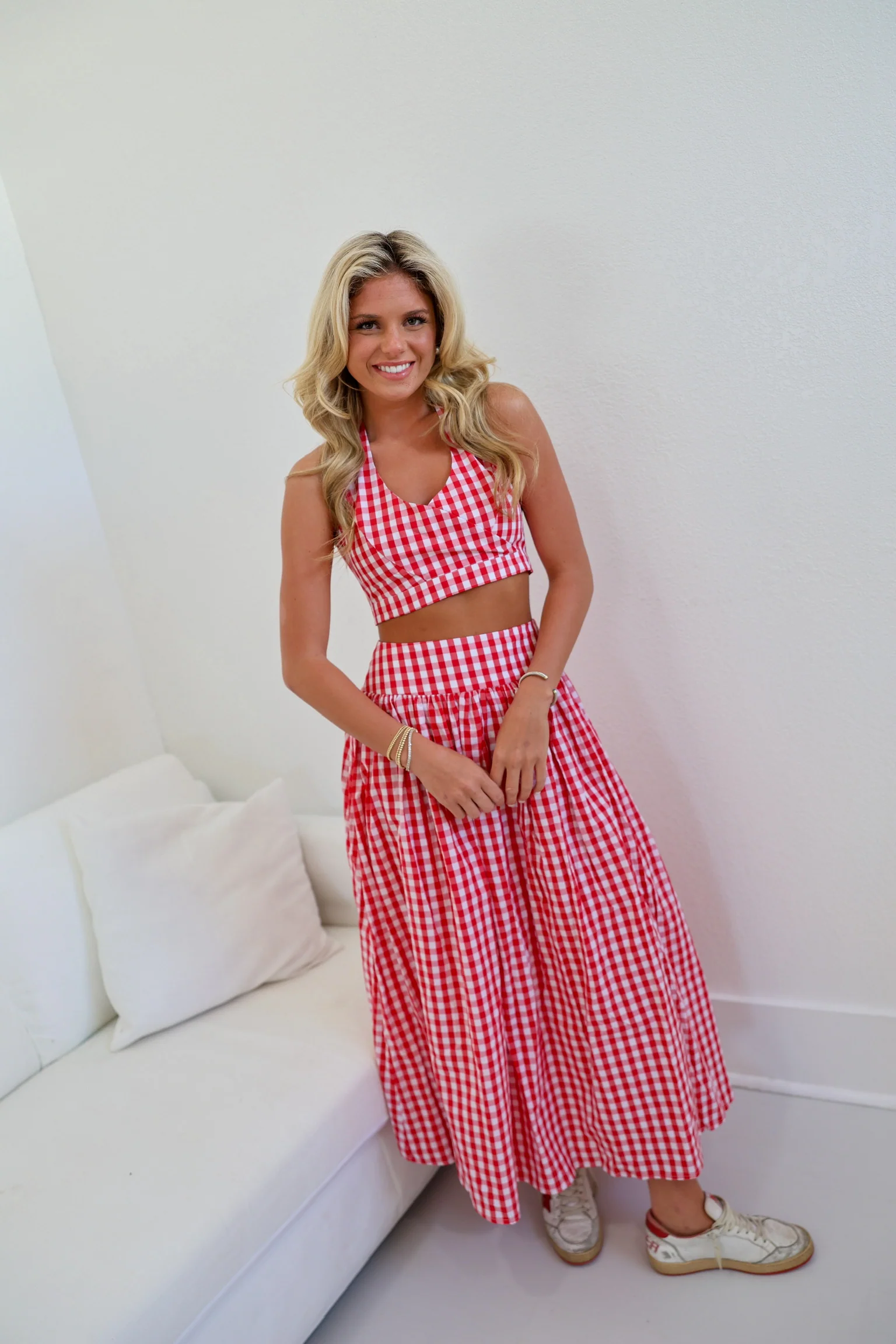 Jenna Gingham Maxi Skirt - Red/White - Image 3