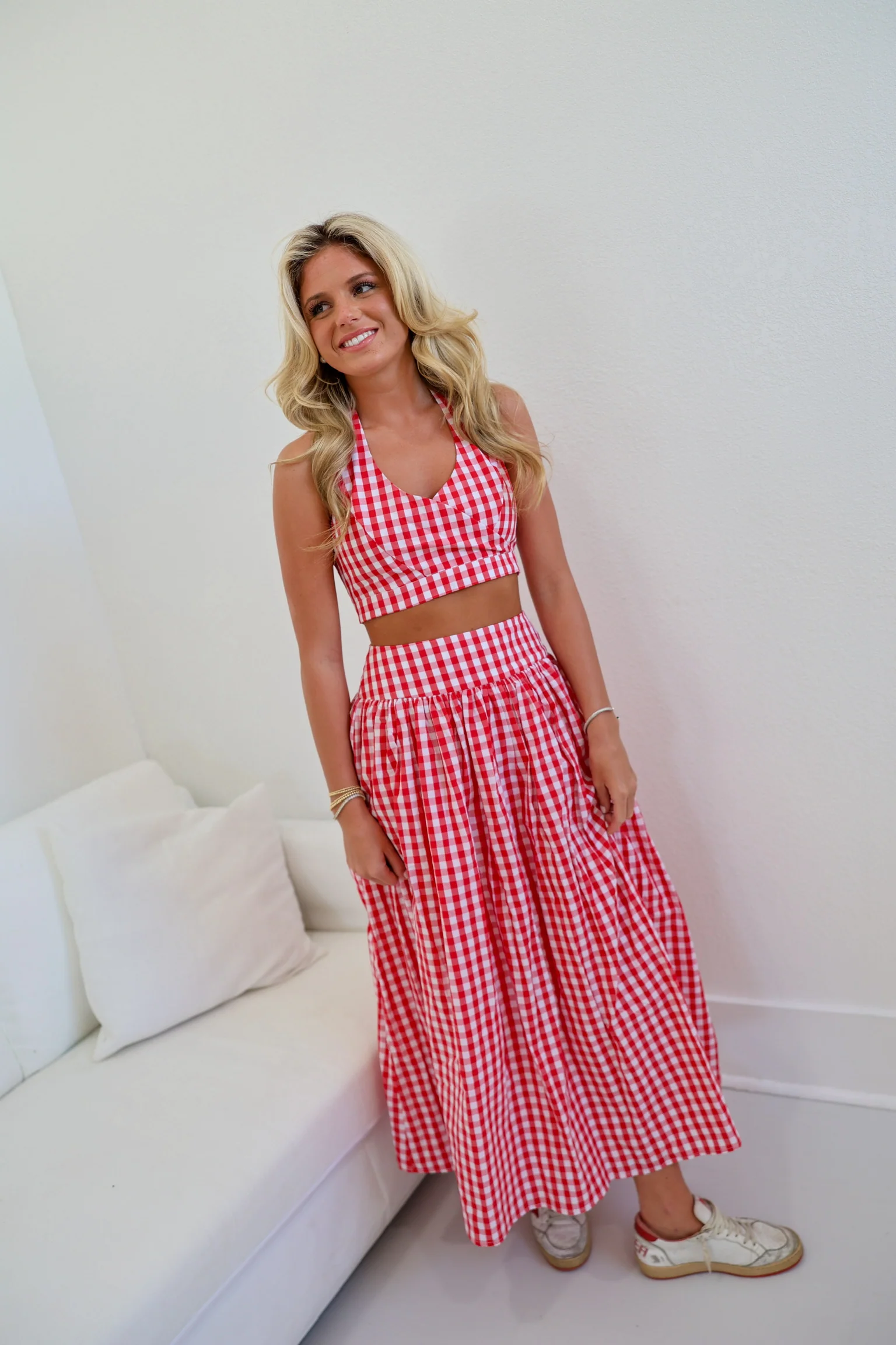 Jenna Gingham Maxi Skirt - Red/White - Image 4