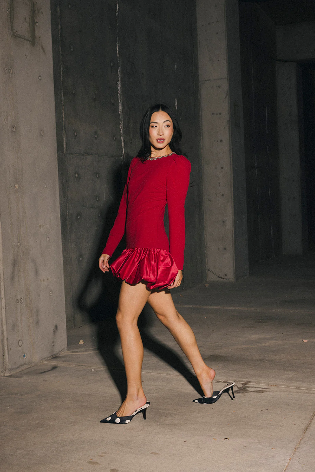 Jewel-Embellished Puff-Sleeve Bubble Mini Dress - Ruby - Image 12