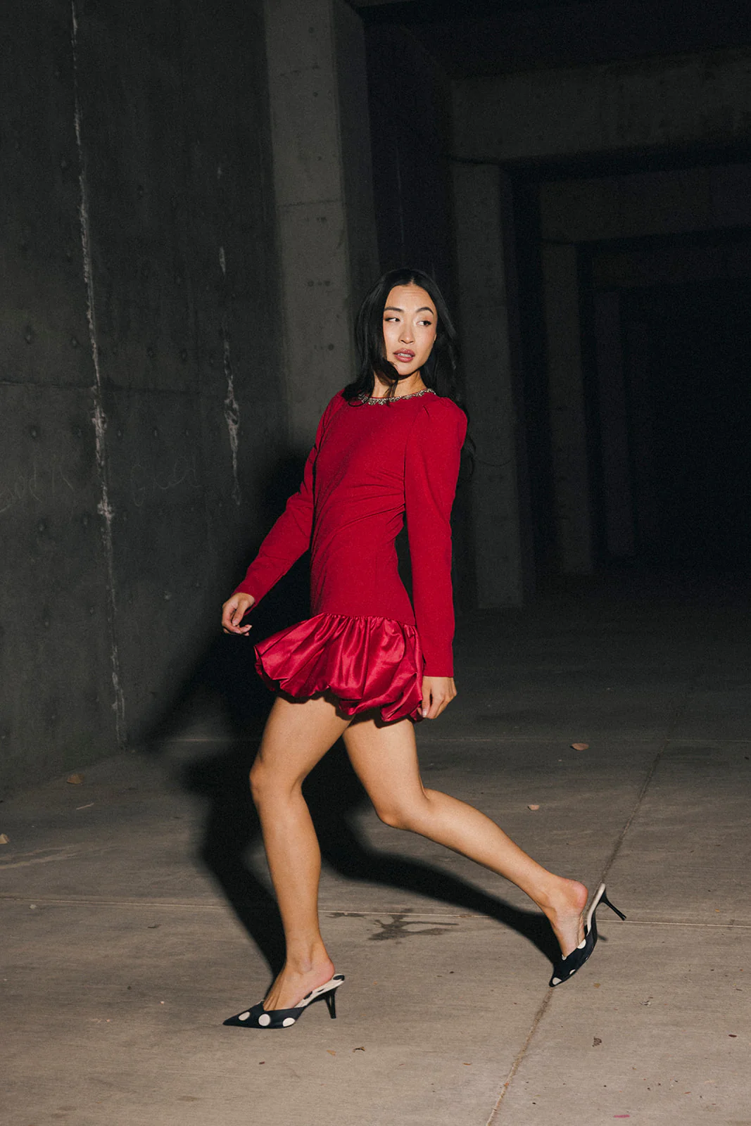 Jewel-Embellished Puff-Sleeve Bubble Mini Dress - Ruby - Image 13