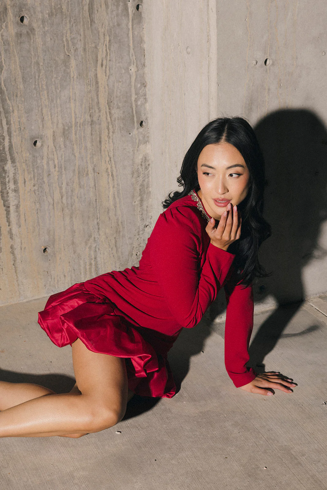 Jewel-Embellished Puff-Sleeve Bubble Mini Dress - Ruby - Image 16